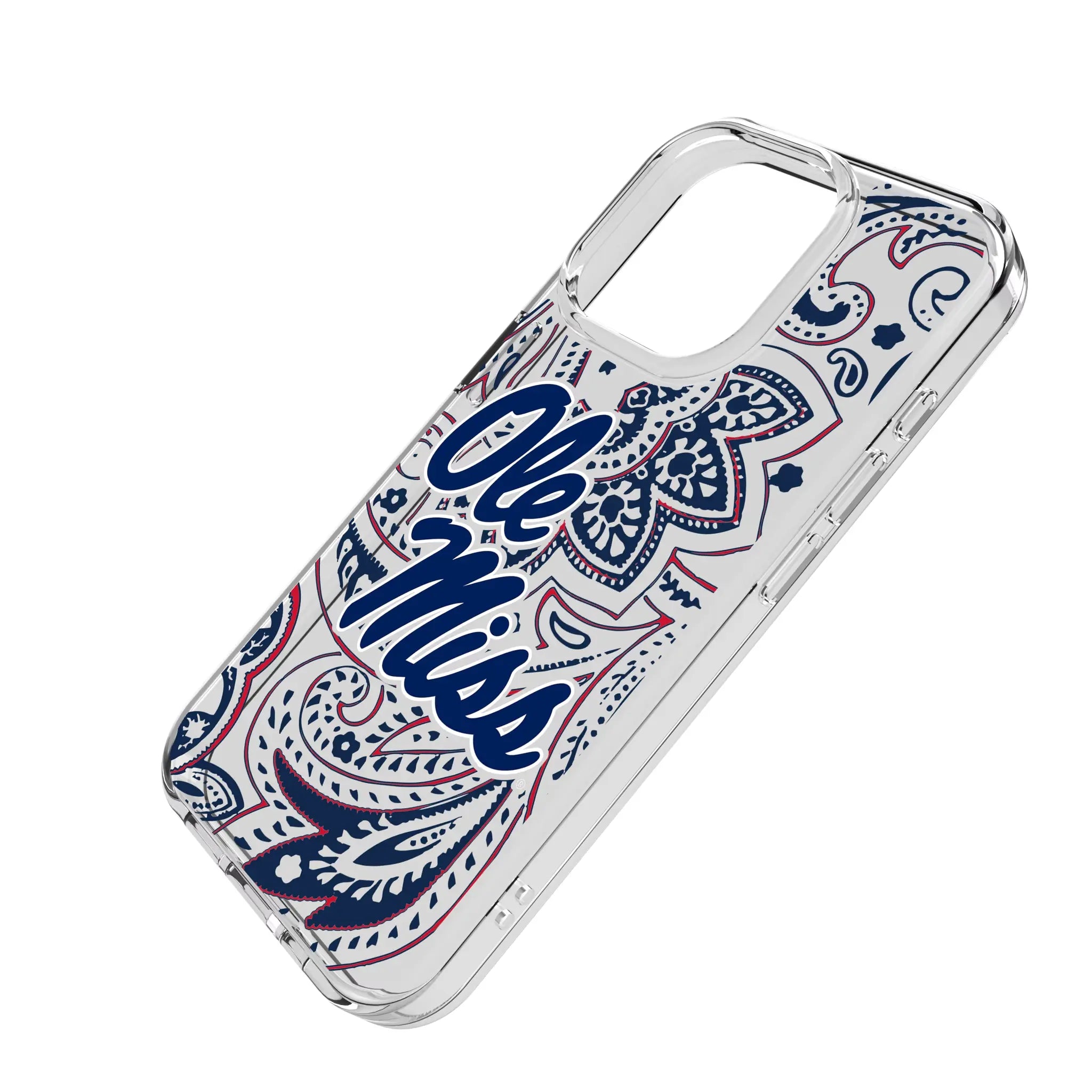 University of Mississippi Rebels Paisley iPhone Clear Phone Case for Apple iPhone - Isometric View
