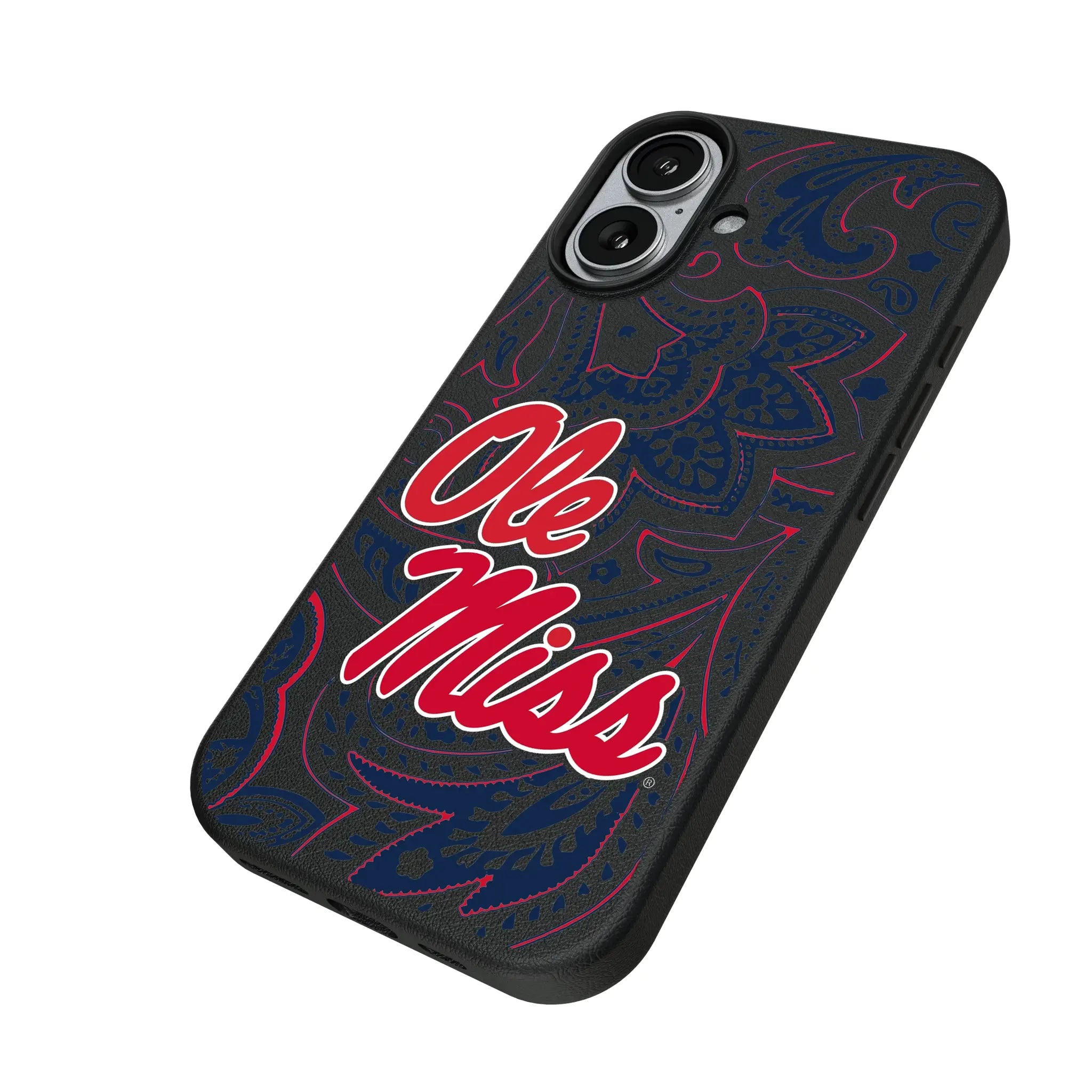 University of Mississippi Rebels Paisley iPhone MagSafe Compatible Phone Case for Apple iPhone - Isometric View#Device_iPhone 17