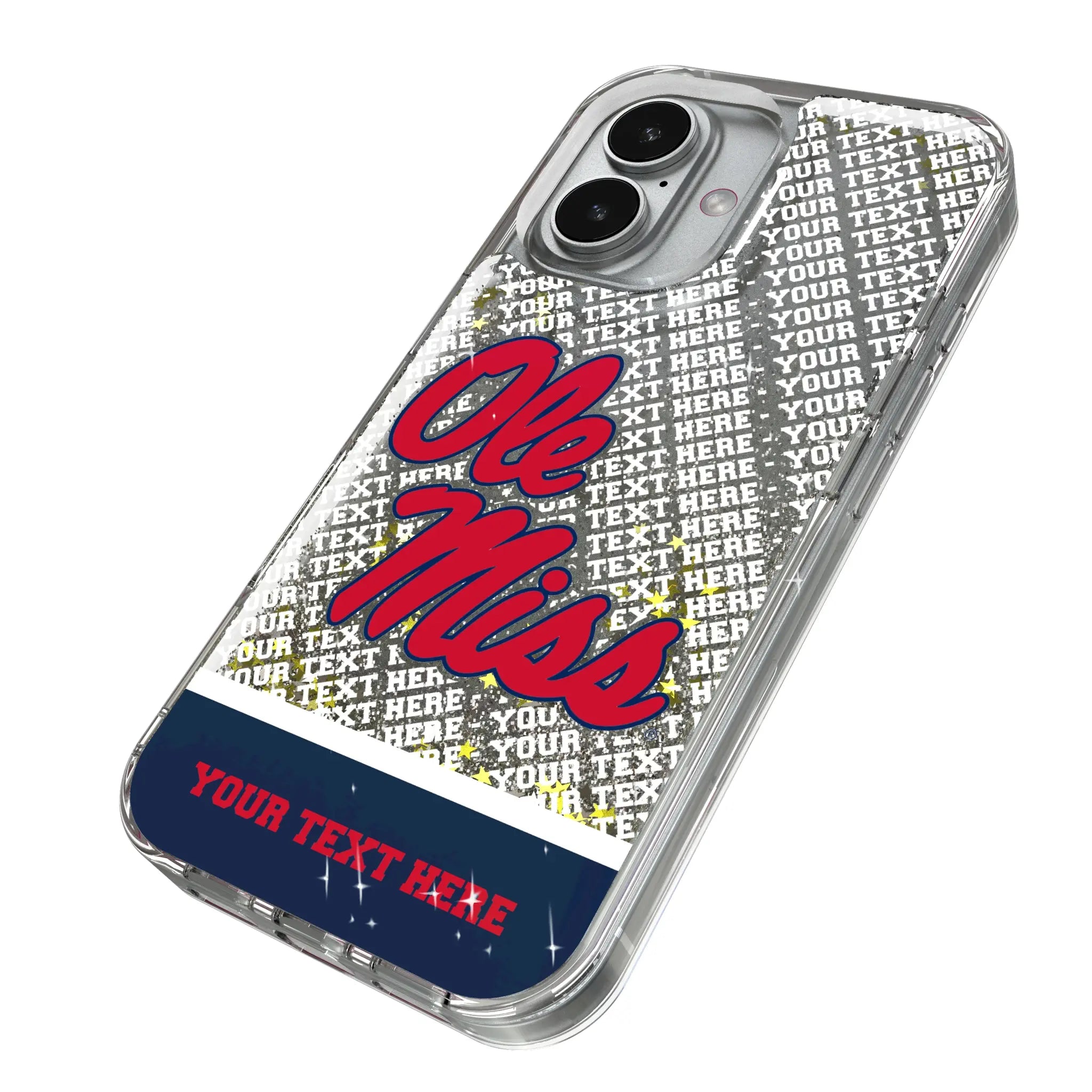 University of Mississippi Rebels Personalized EndZone Plus iPhone Glitter Phone Case for Apple iPhone - Isometric View