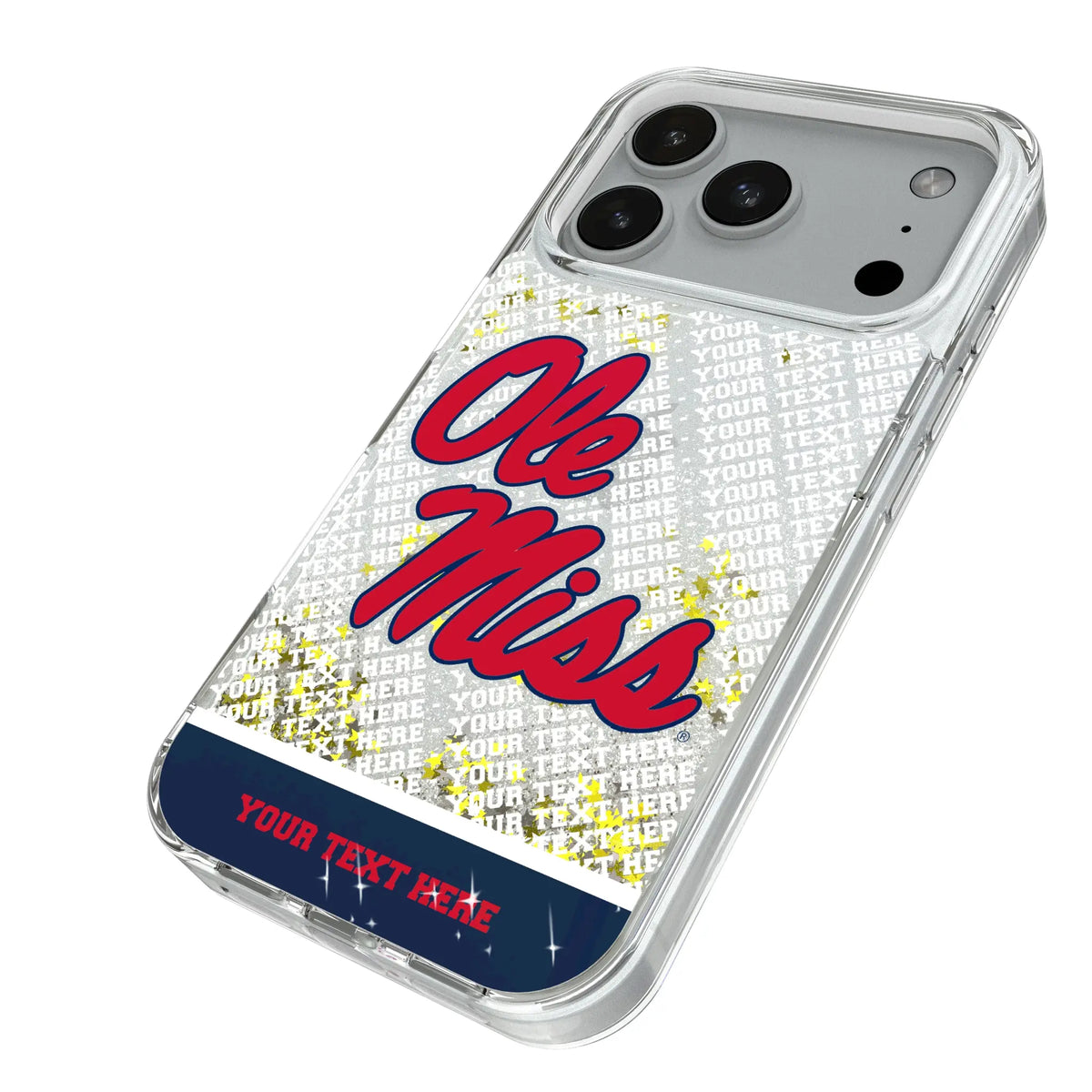 University of Mississippi Rebels Personalized EndZone Plus iPhone Glitter Phone Case for Apple iPhone - Isometric View#Device_iPhone 18 Pro