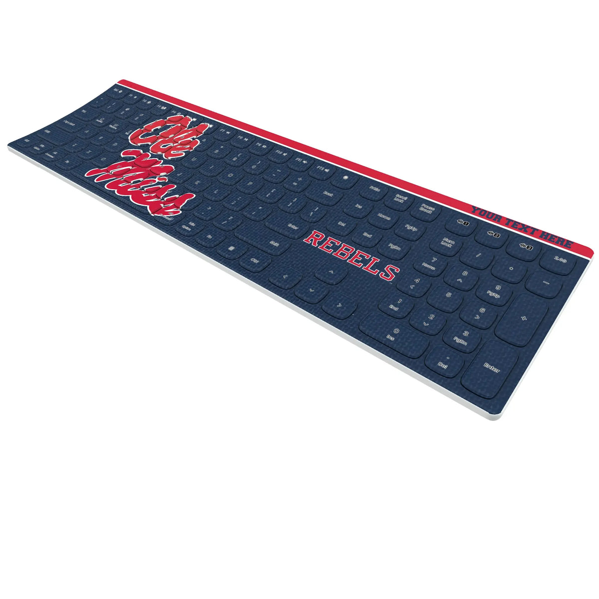 University of Mississippi Rebels Personalized Endzone Solid KKB605 Curved Wireless Keyboard - Isometric View