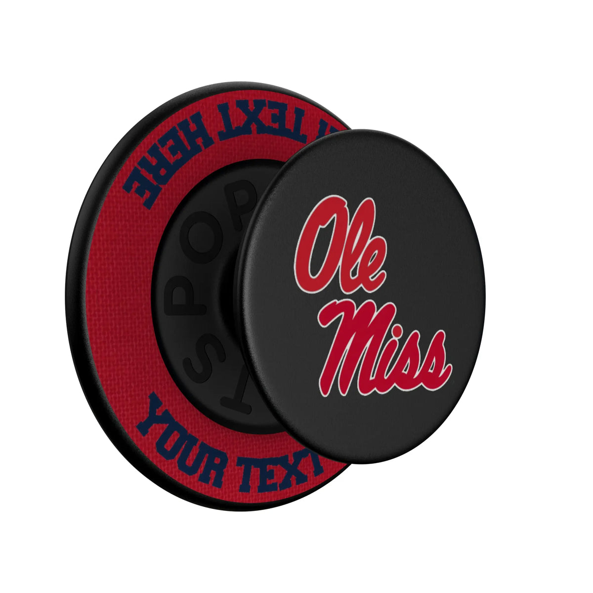 University of Mississippi Rebels Personalized Endzone Solid Popsockets Round Magnetic - Isometric View