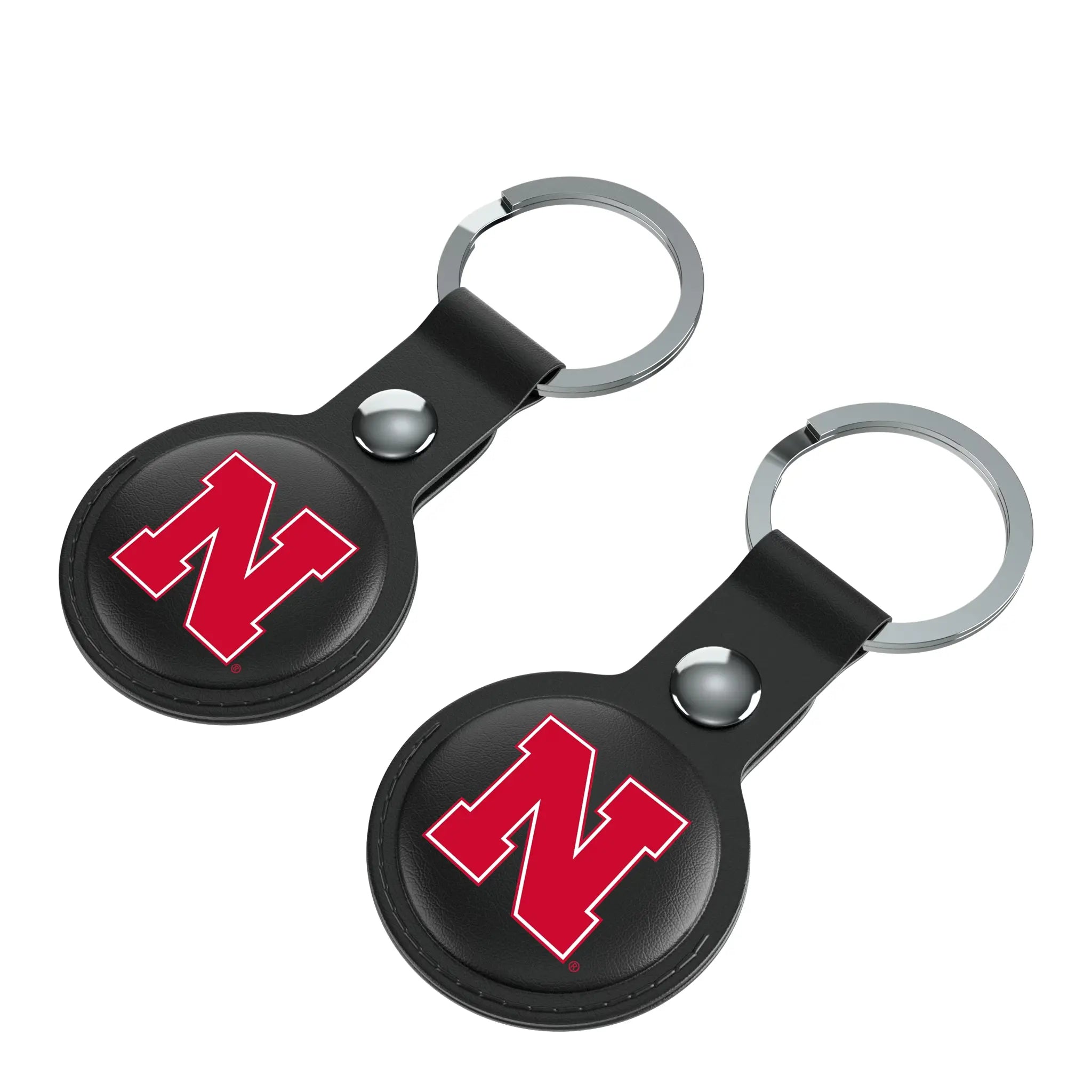 University of Nebraska Huskers Block N Insignia AirTag Black Airtag Holder 2-Pack - Isometric View