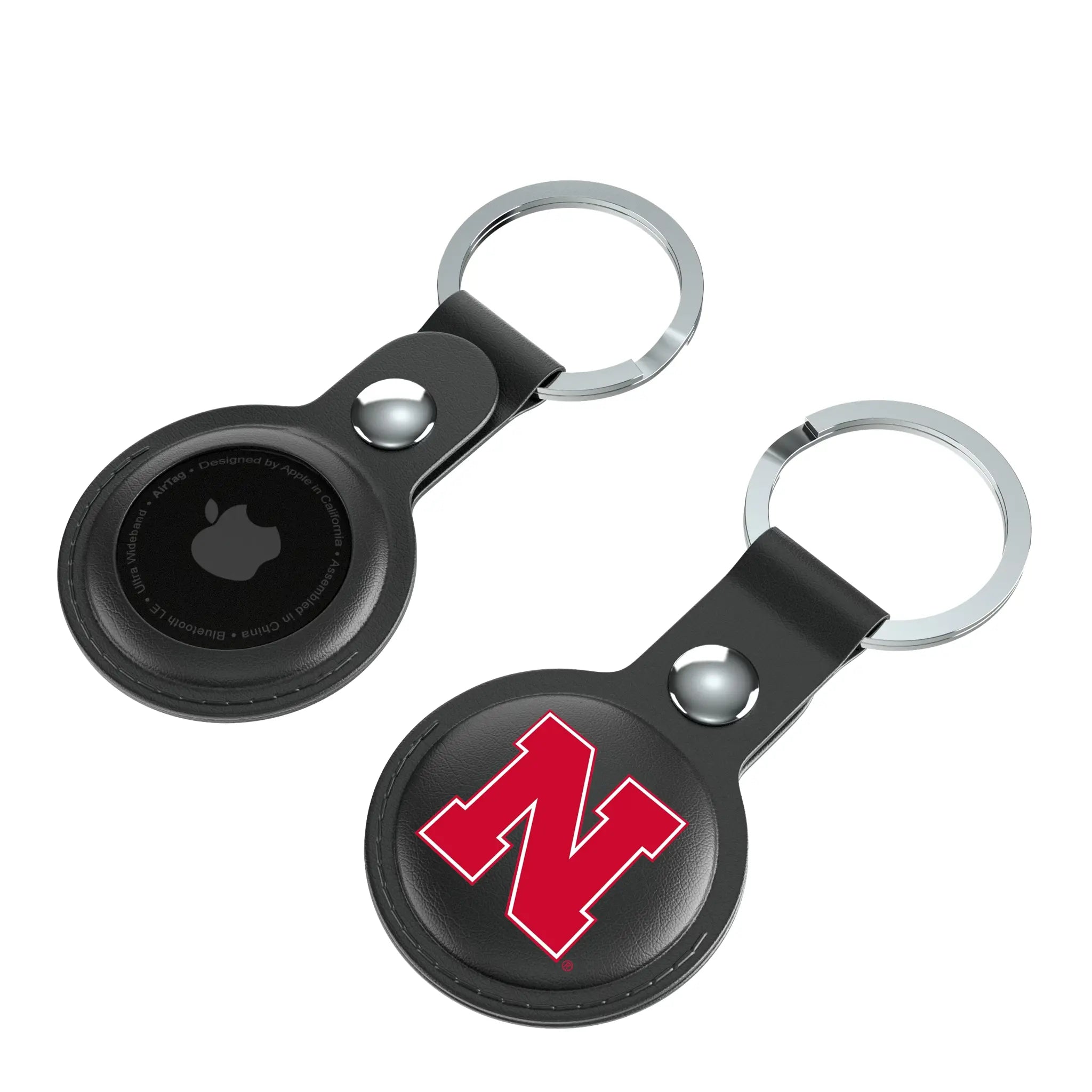 University of Nebraska Huskers Block N Insignia AirTag Black Airtag Holder 2-Pack - Isometric View