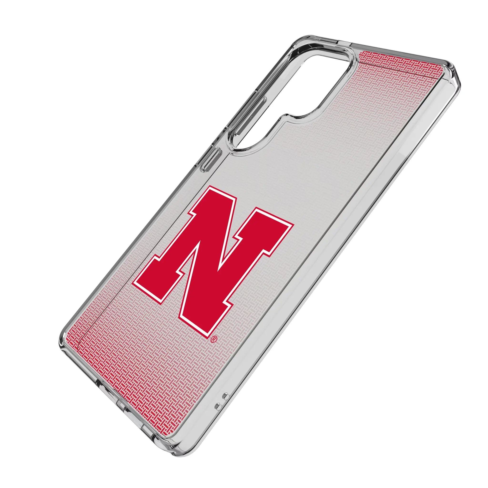 University of Nebraska Huskers Block N Linen Galaxy Clear Phone Case for Samsung Galaxy - Isometric View#Device_Galaxy S25 Ultra