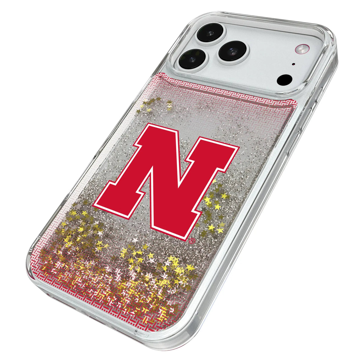 University of Nebraska Huskers Block N Linen iPhone Glitter Phone Case for Apple iPhone - Isometric View#Device_iPhone 18 Pro Max