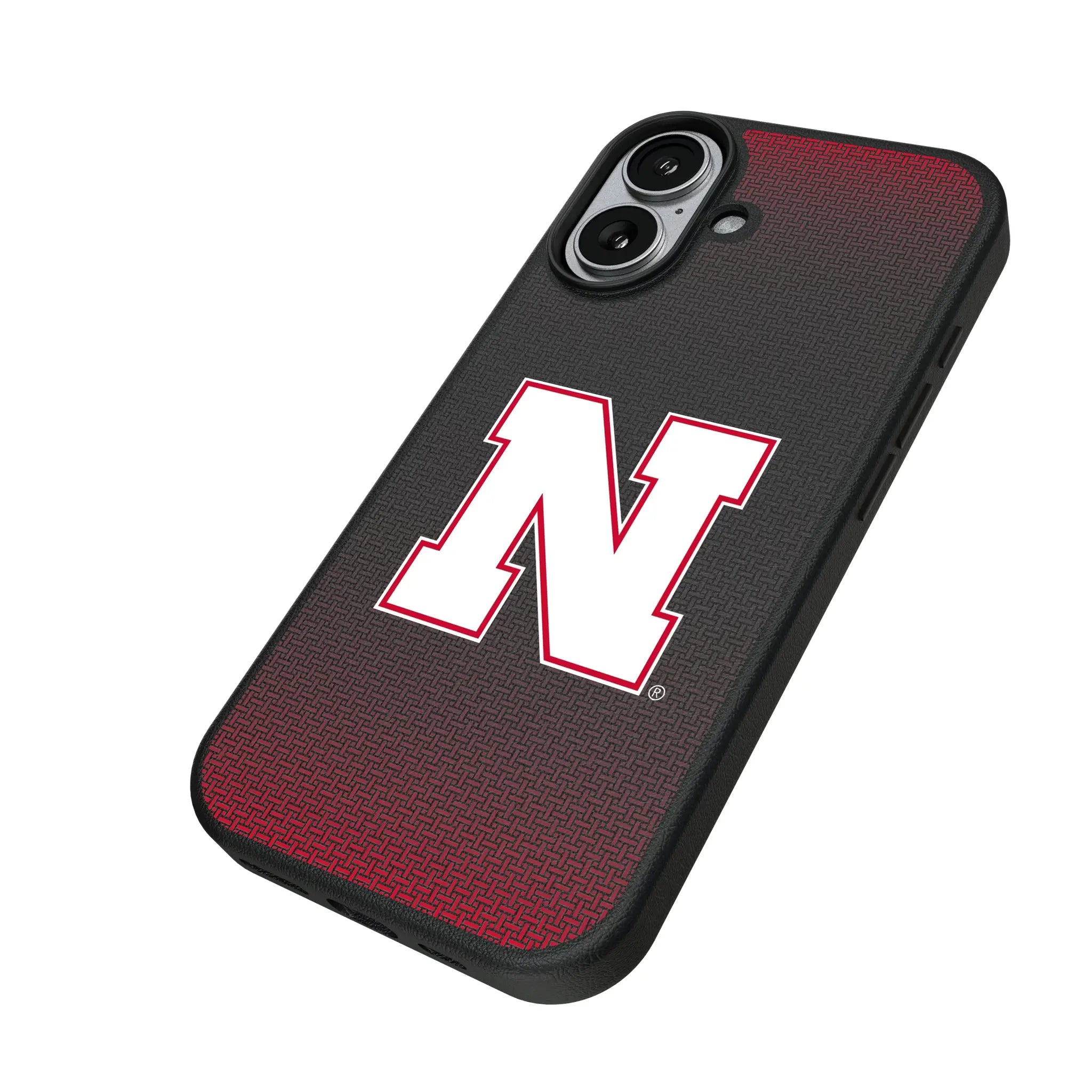 University of Nebraska Huskers Block N Linen iPhone MagSafe Compatible Phone Case for Apple iPhone - Isometric View#Device_iPhone 17