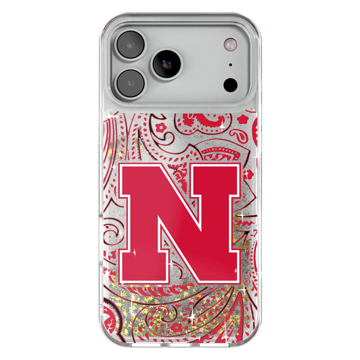 University of Nebraska Huskers Block N Paisley Glitter Phone Case for Apple iPhone