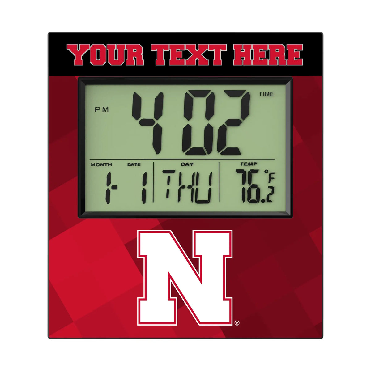 University of Nebraska Huskers Block N Personalized Color Block Wall Clock