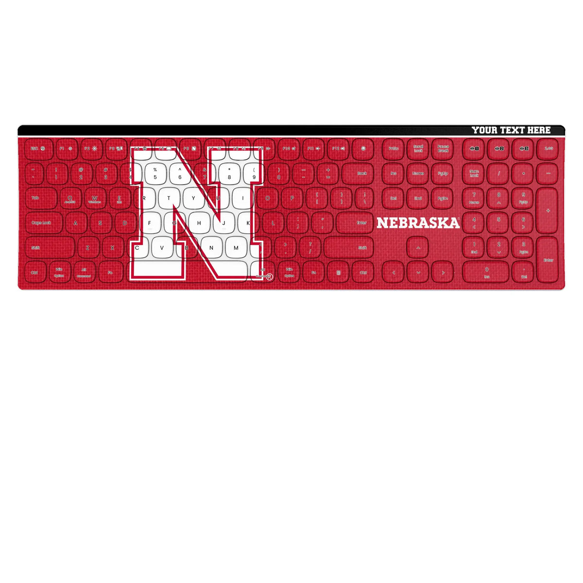 University of Nebraska Huskers Block N Personalized Endzone Solid KKB605 Curved Wireless Keyboard