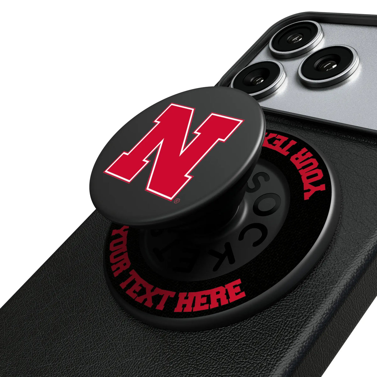 University of Nebraska Huskers Block N Personalized Endzone Solid Popsockets Round Magnetic