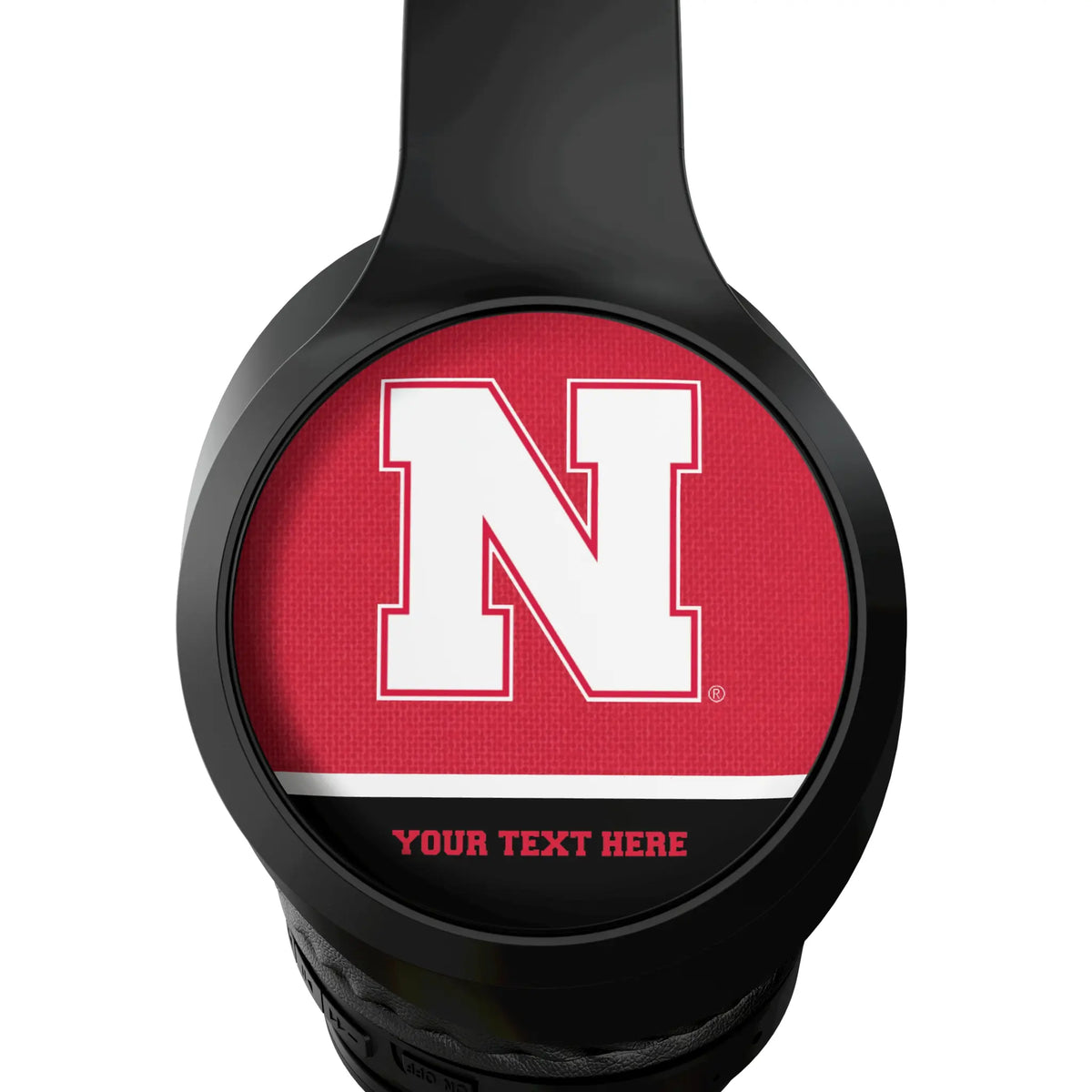 University of Nebraska Huskers Block N Personalized Endzone Solid Wireless Over-Ear Headphones With Case - Detail