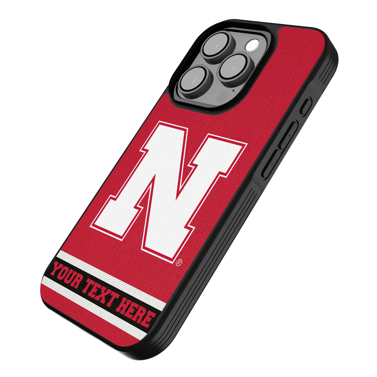 University of Nebraska Huskers Block N Personalized Stripe iPhone Bump Phone Case for Apple iPhone - Isometric View