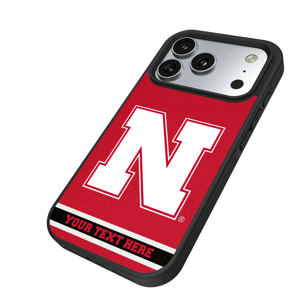 University of Nebraska Huskers Block N Personalized Stripe iPhone Bump Phone Case for Apple iPhone - Isometric View#Device_iPhone 17 Pro