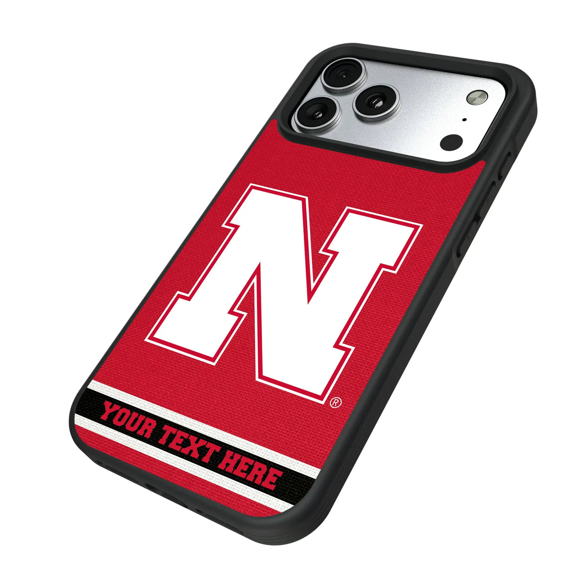 University of Nebraska Huskers Block N Personalized Stripe iPhone Bump Phone Case for Apple iPhone - Isometric View#Device_iPhone 17 Pro Max