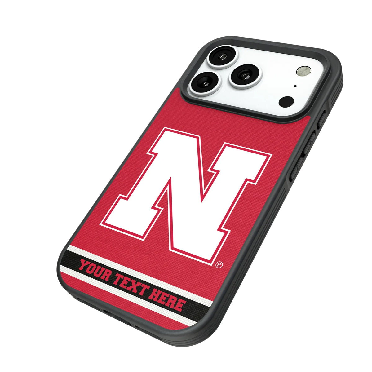 University of Nebraska Huskers Block N Personalized Stripe iPhone Bump Phone Case for Apple iPhone - Isometric View#Device_iPhone 18 Pro