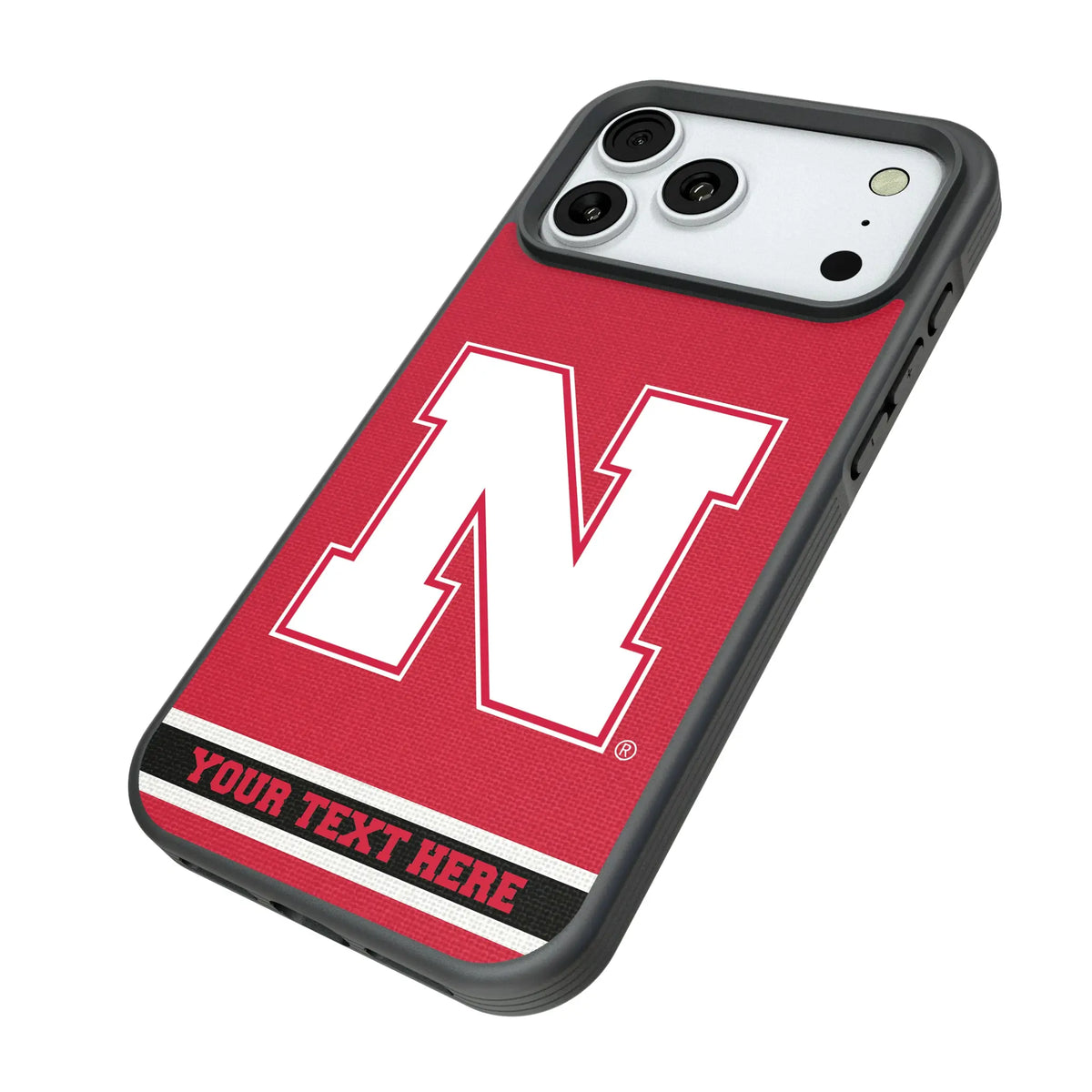 University of Nebraska Huskers Block N Personalized Stripe iPhone Bump Phone Case for Apple iPhone - Isometric View#Device_iPhone 18 Pro Max