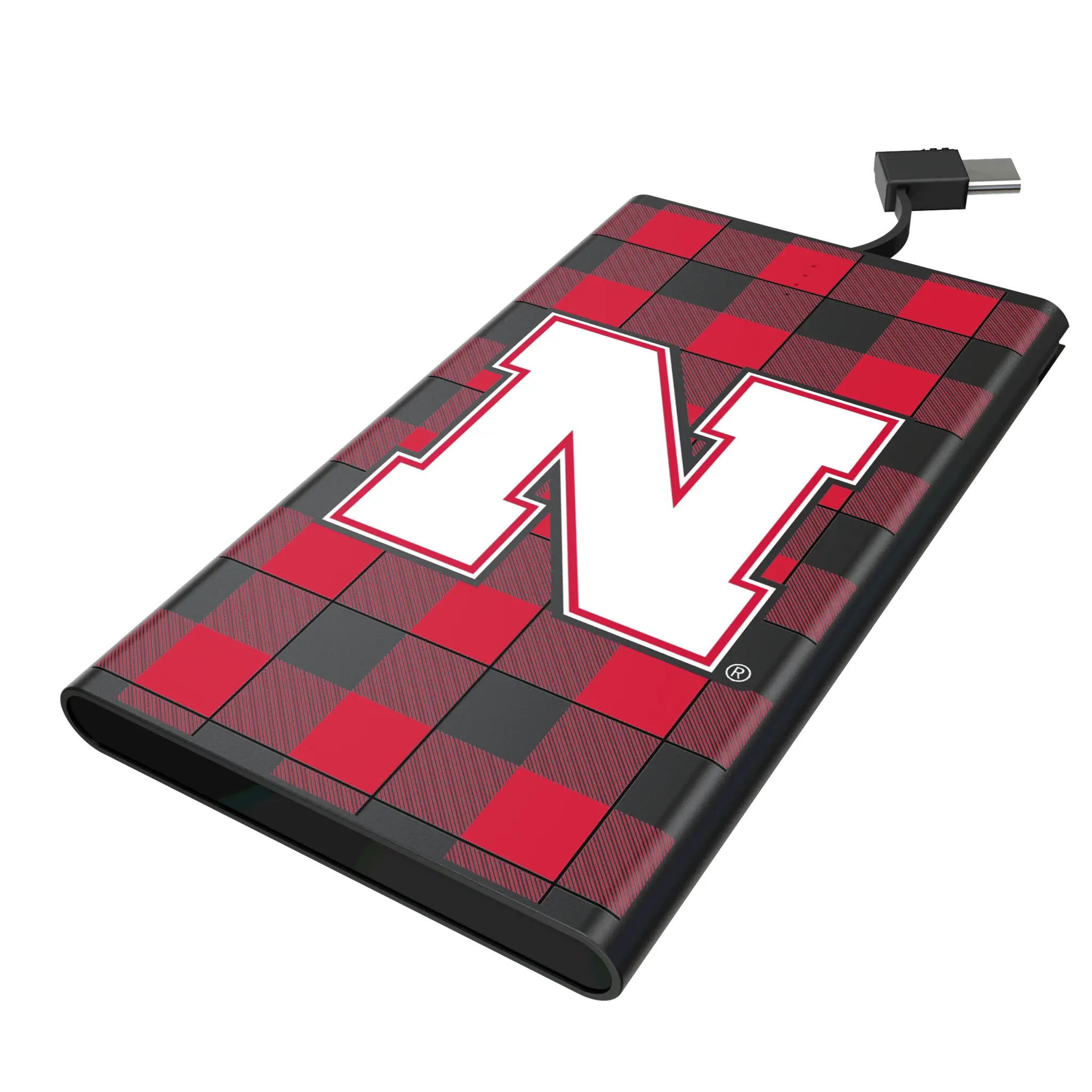 University of Nebraska Huskers Block N Plaid 5000mAh Flat Power Bank