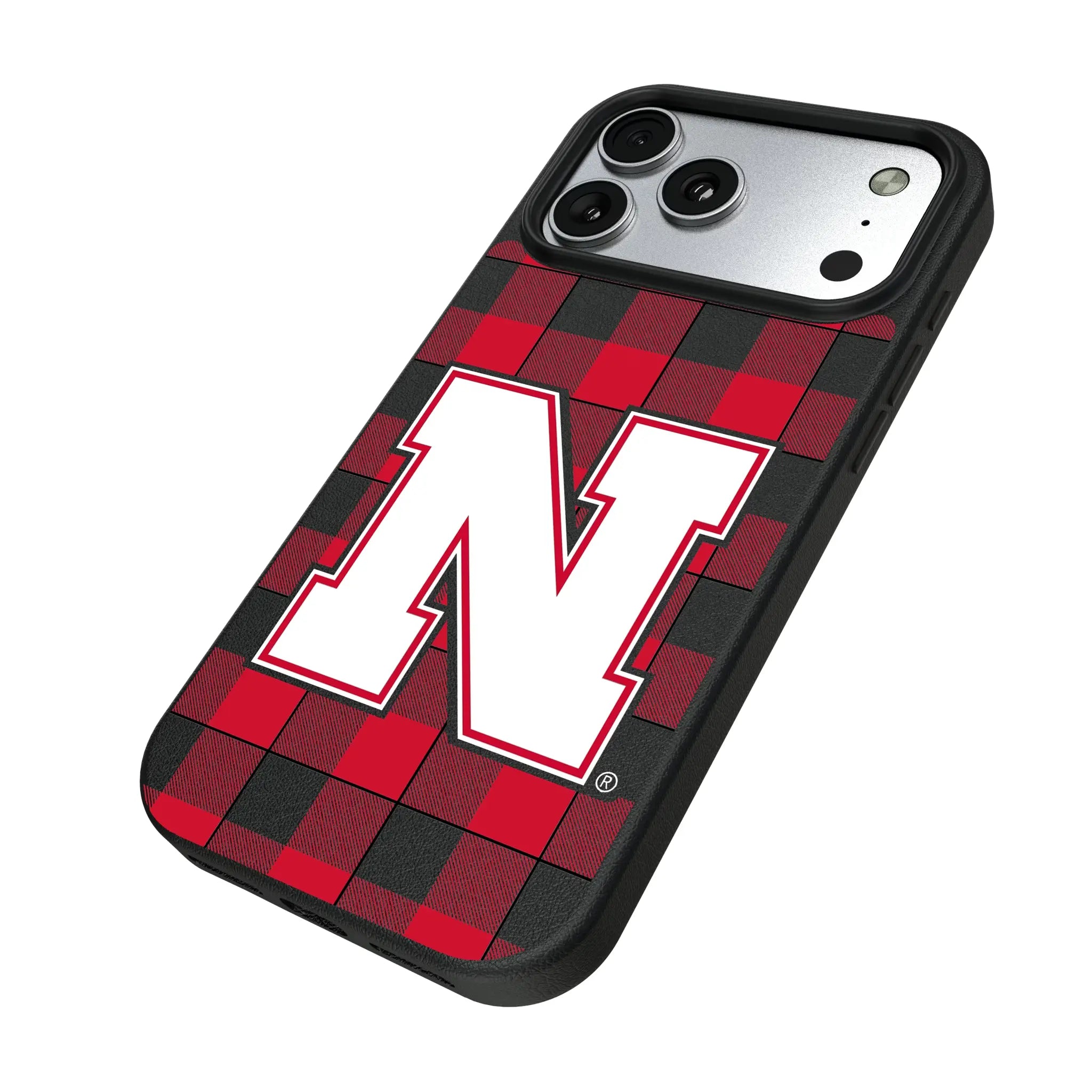 University of Nebraska Huskers Block N Plaid iPhone MagSafe Compatible Phone Case for Apple iPhone - Isometric View#Device_iPhone 17 Pro Max