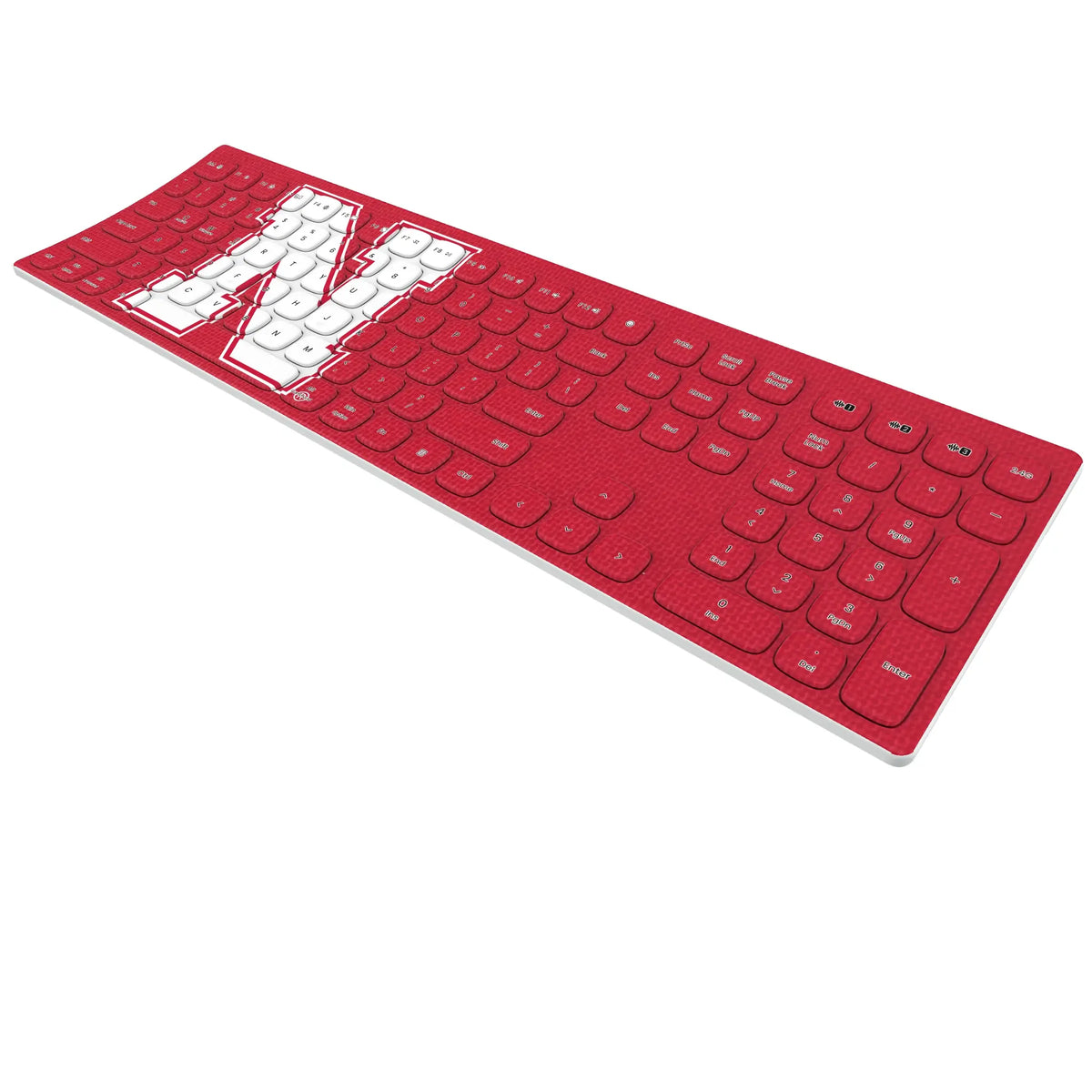 University of Nebraska Huskers Block N Solid KKB605 Curved Wireless Keyboard - Isometric View