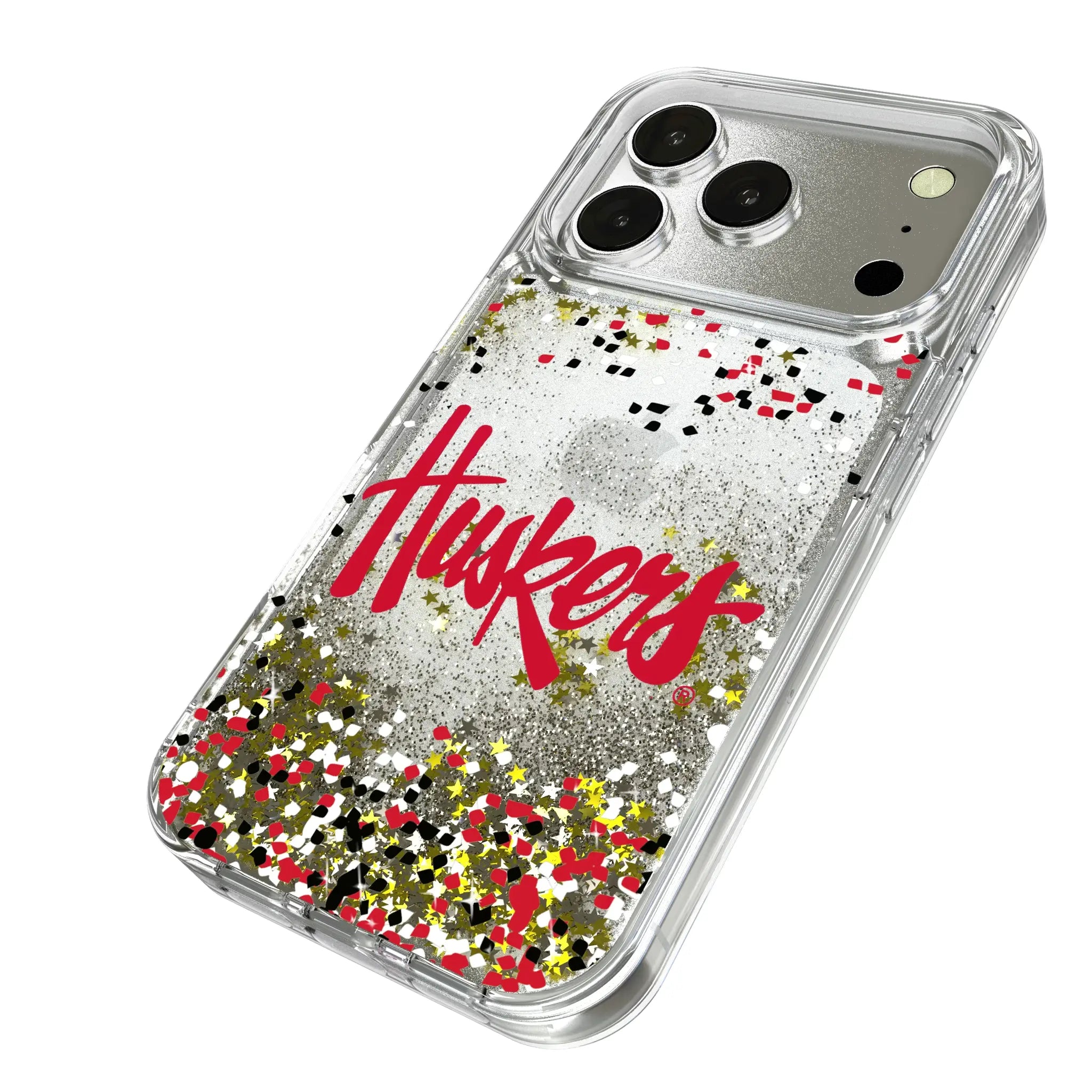 University of Nebraska Huskers Confetti iPhone Glitter Phone Case for Apple iPhone - Isometric View