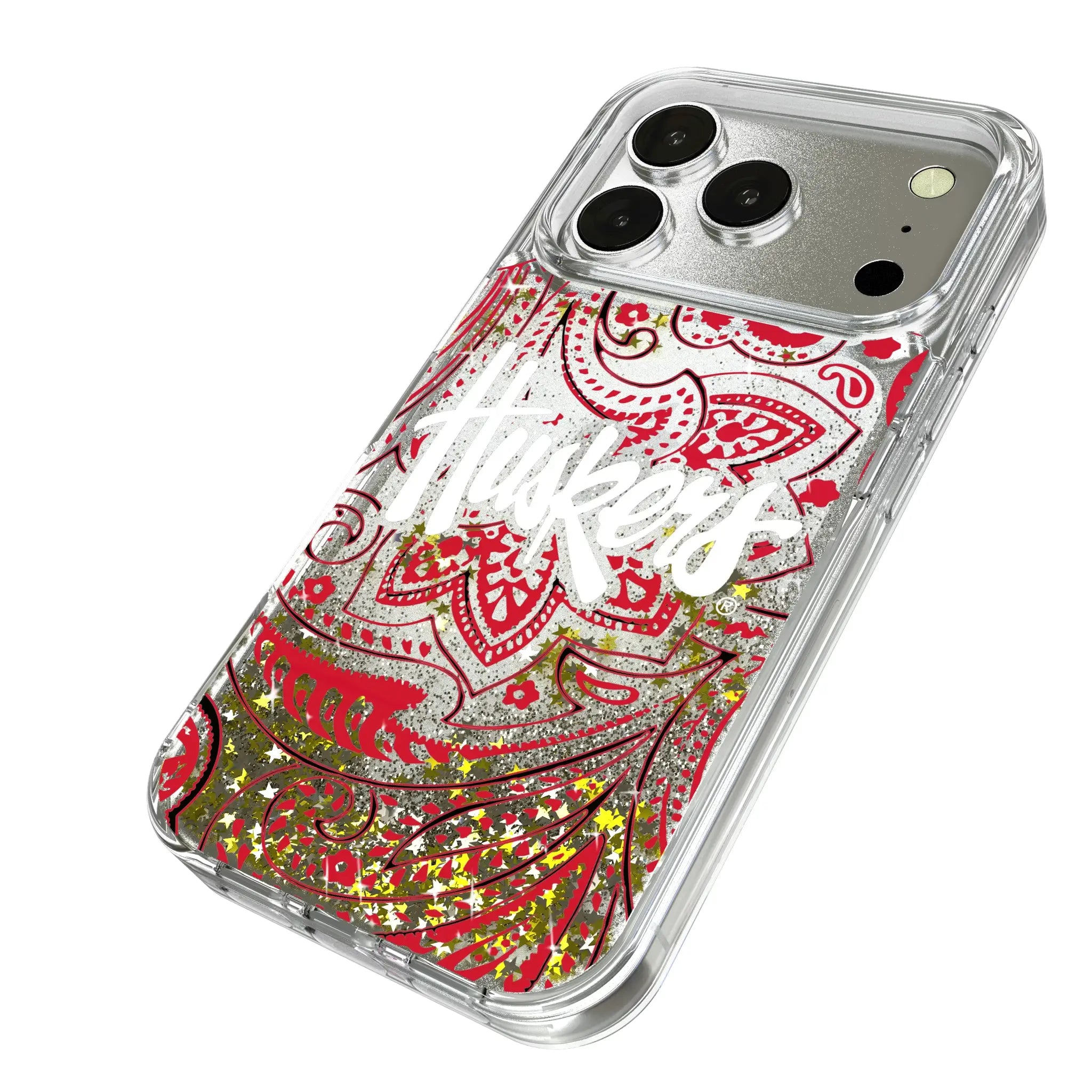University of Nebraska Huskers Paisley iPhone Glitter Phone Case for Apple iPhone - Isometric View