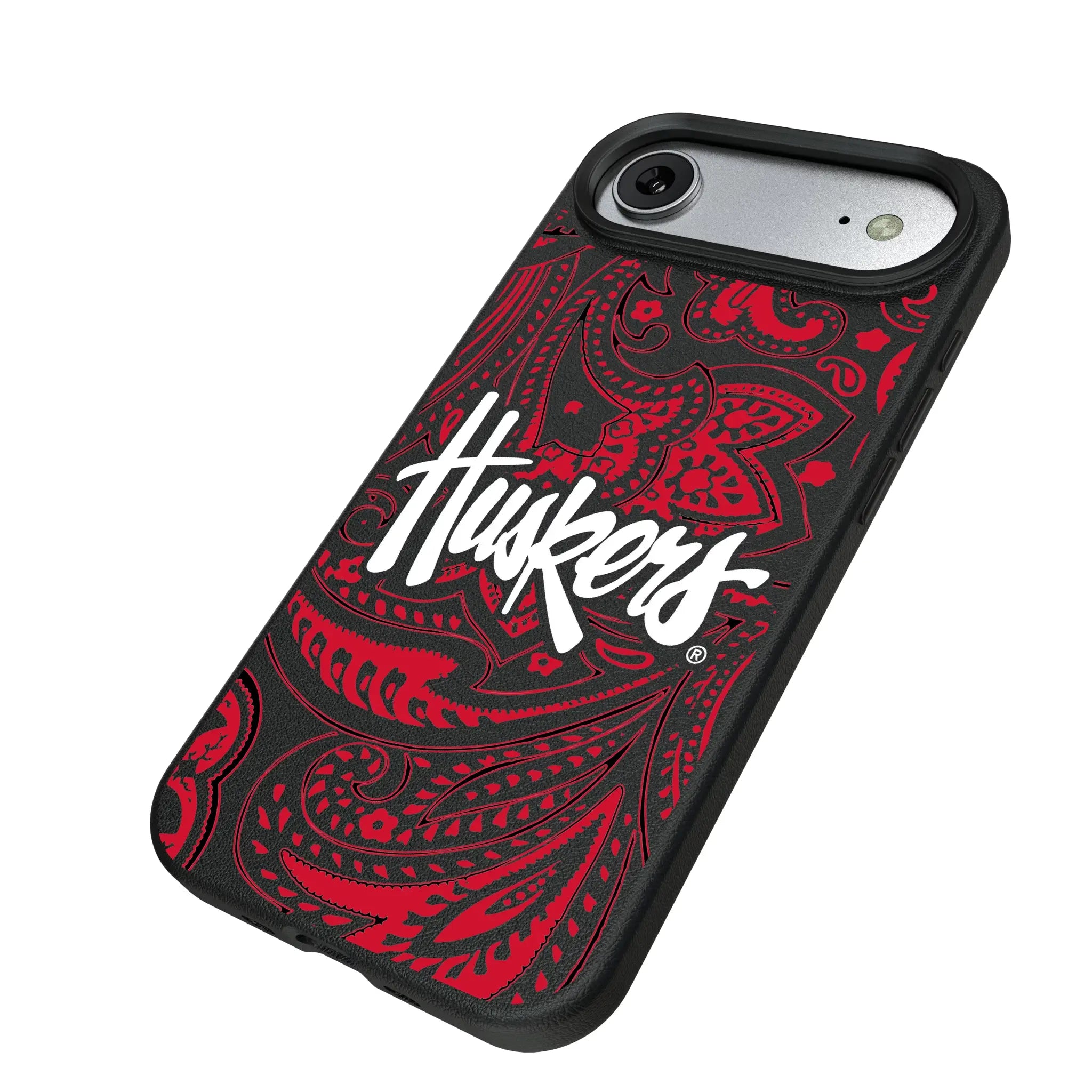 University of Nebraska Huskers Paisley iPhone MagSafe Compatible Phone Case for Apple iPhone - Isometric View#Device_iPhone Air