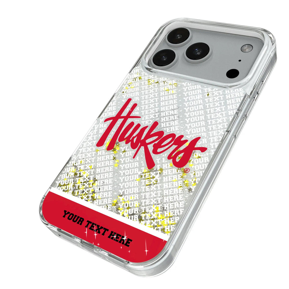 University of Nebraska Huskers Personalized EndZone Plus iPhone Glitter Phone Case for Apple iPhone - Isometric View#Device_iPhone 18 Pro
