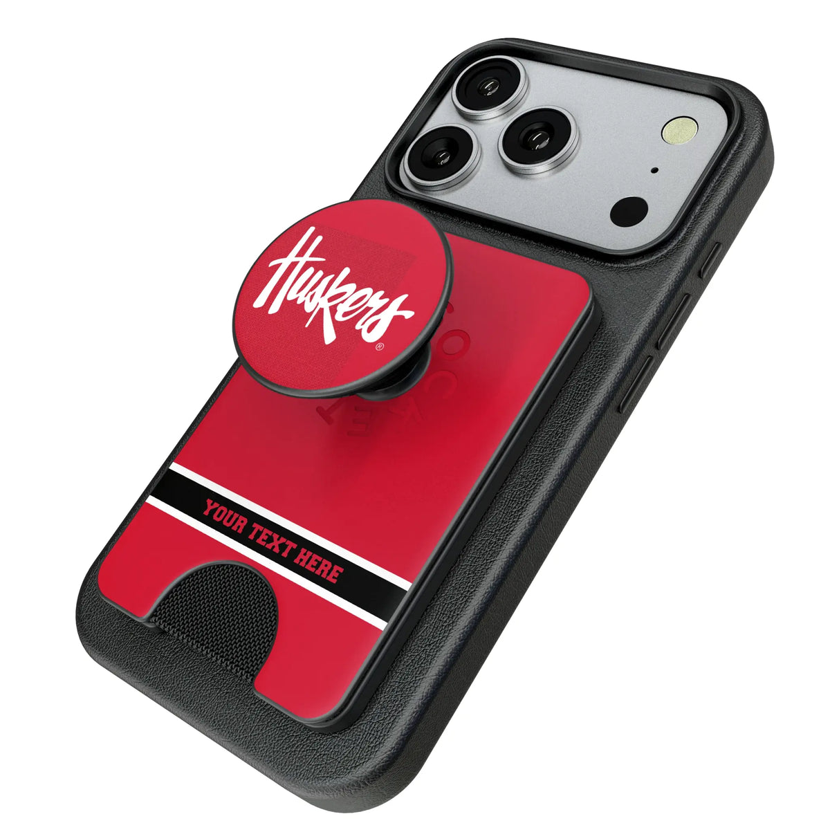 University of Nebraska Huskers Personalized Endzone Solid Popsockets Wallet Magnetic - Isometric View