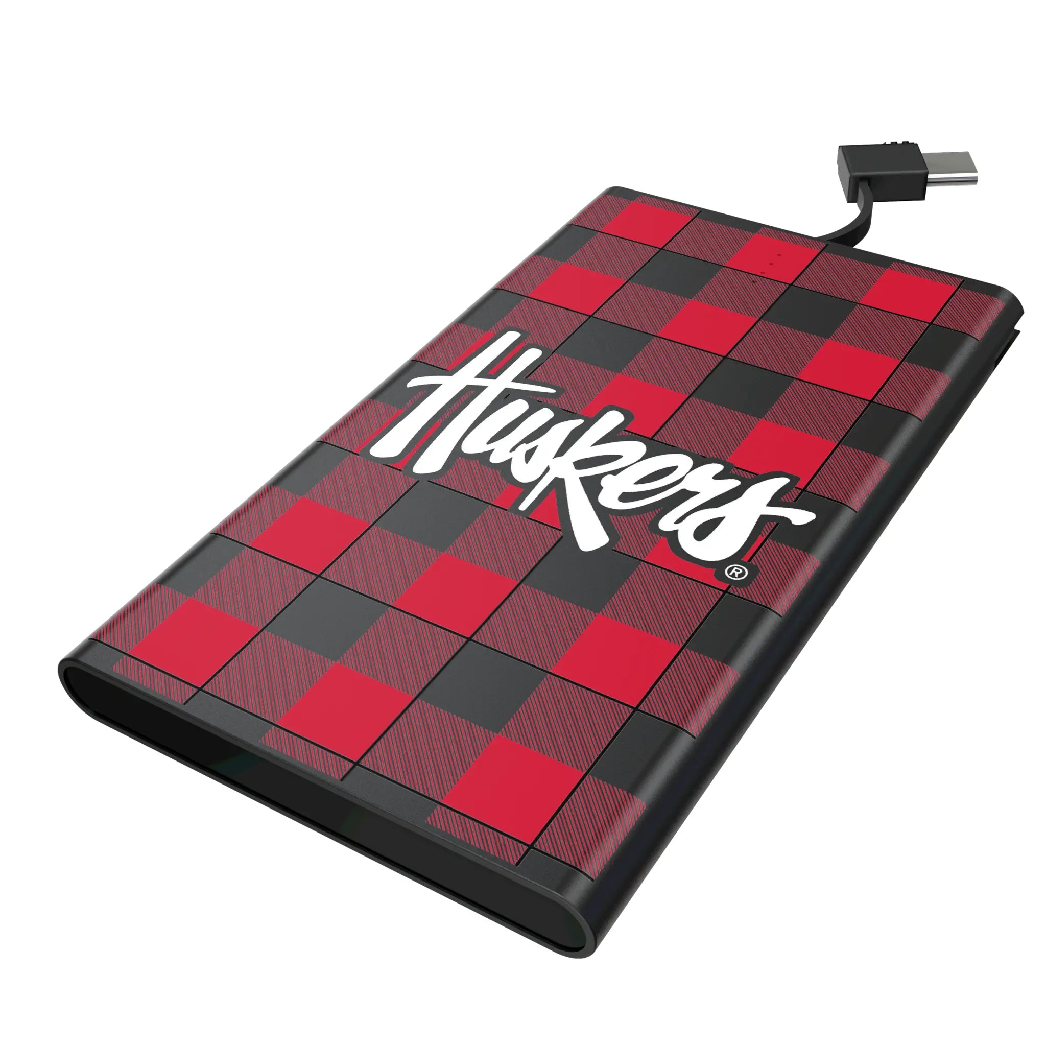 University of Nebraska Huskers Plaid 5000mAh Flat Power Bank