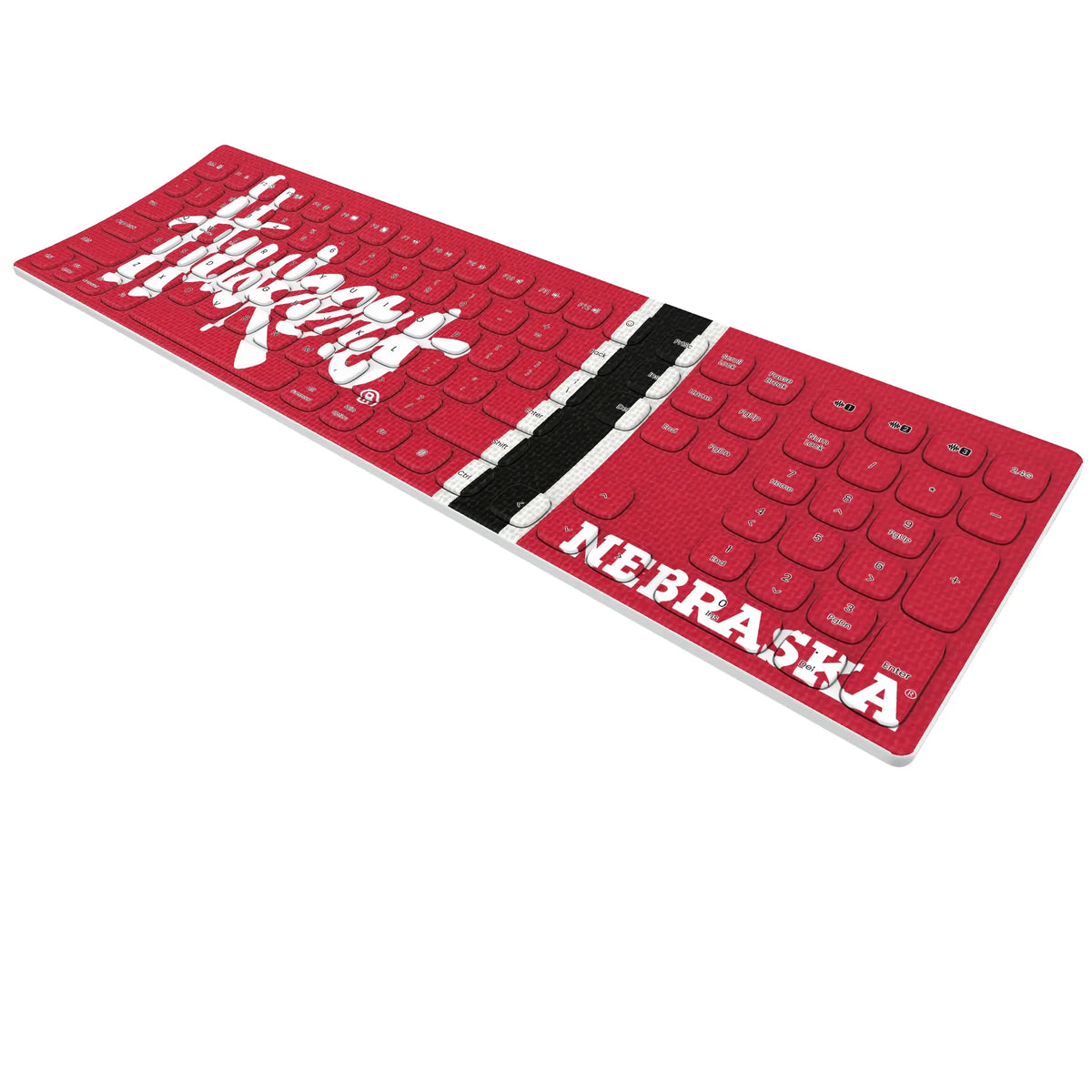 University of Nebraska Huskers Stripe KKB605 Curved Wireless Keyboard - Isometric View