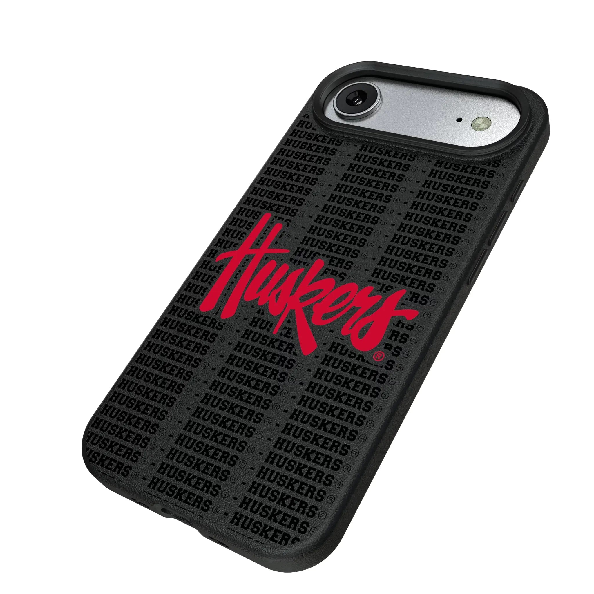 University of Nebraska Huskers Text Backdrop iPhone MagSafe Compatible Phone Case for Apple iPhone - Isometric View#Device_iPhone Air