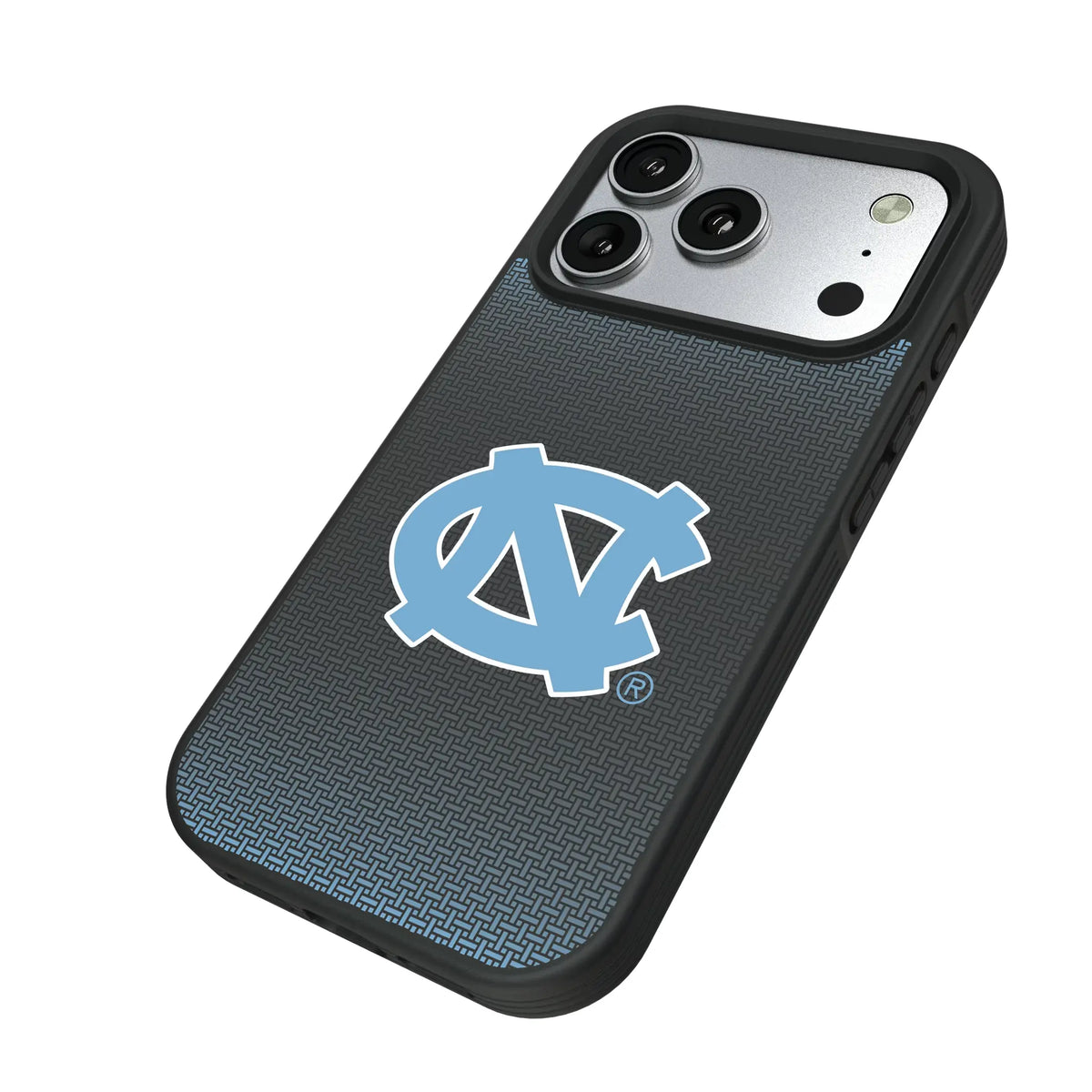 University of North Carolina Tar Heels Linen iPhone Bump Phone Case for Apple iPhone - Isometric View#Device_iPhone 17 Pro