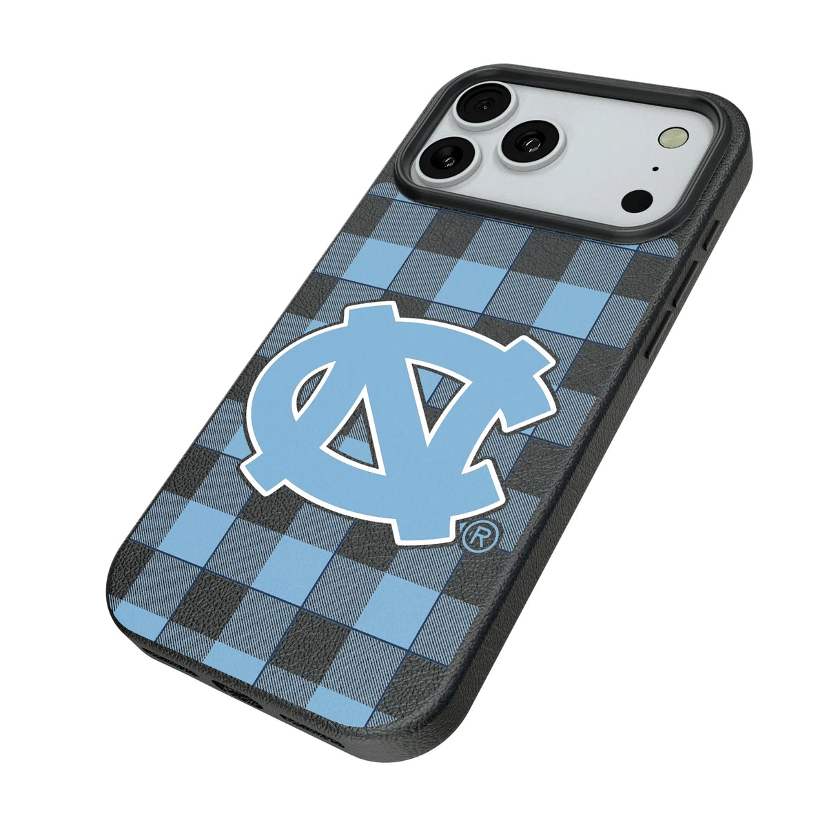 University of North Carolina Tar Heels Plaid iPhone MagSafe Compatible Phone Case for Apple iPhone - Isometric View#Device_iPhone 18 Pro Max