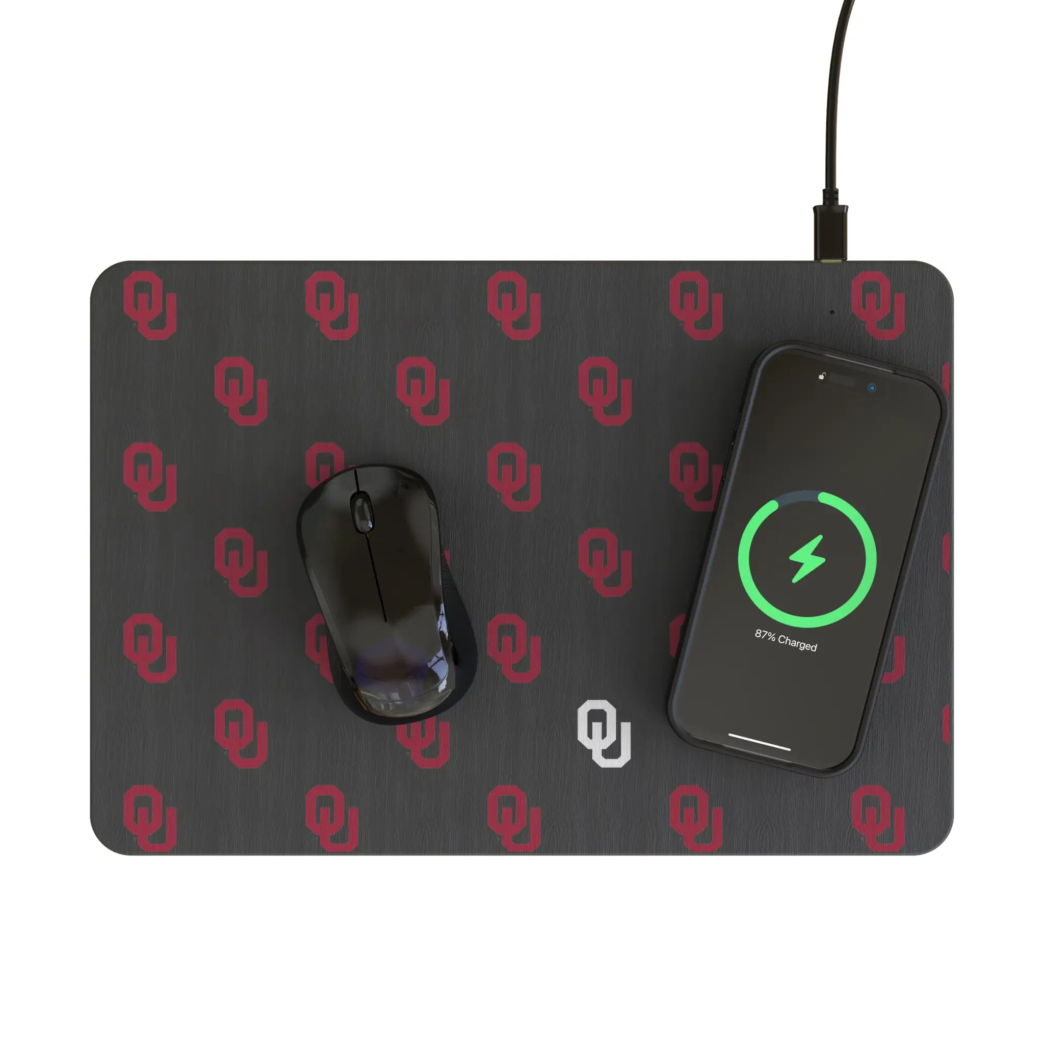 University of Oklahoma Sooners Fashion Pattern 15-Watt Wireless Charger and Mouse Pad - Lifestyle
