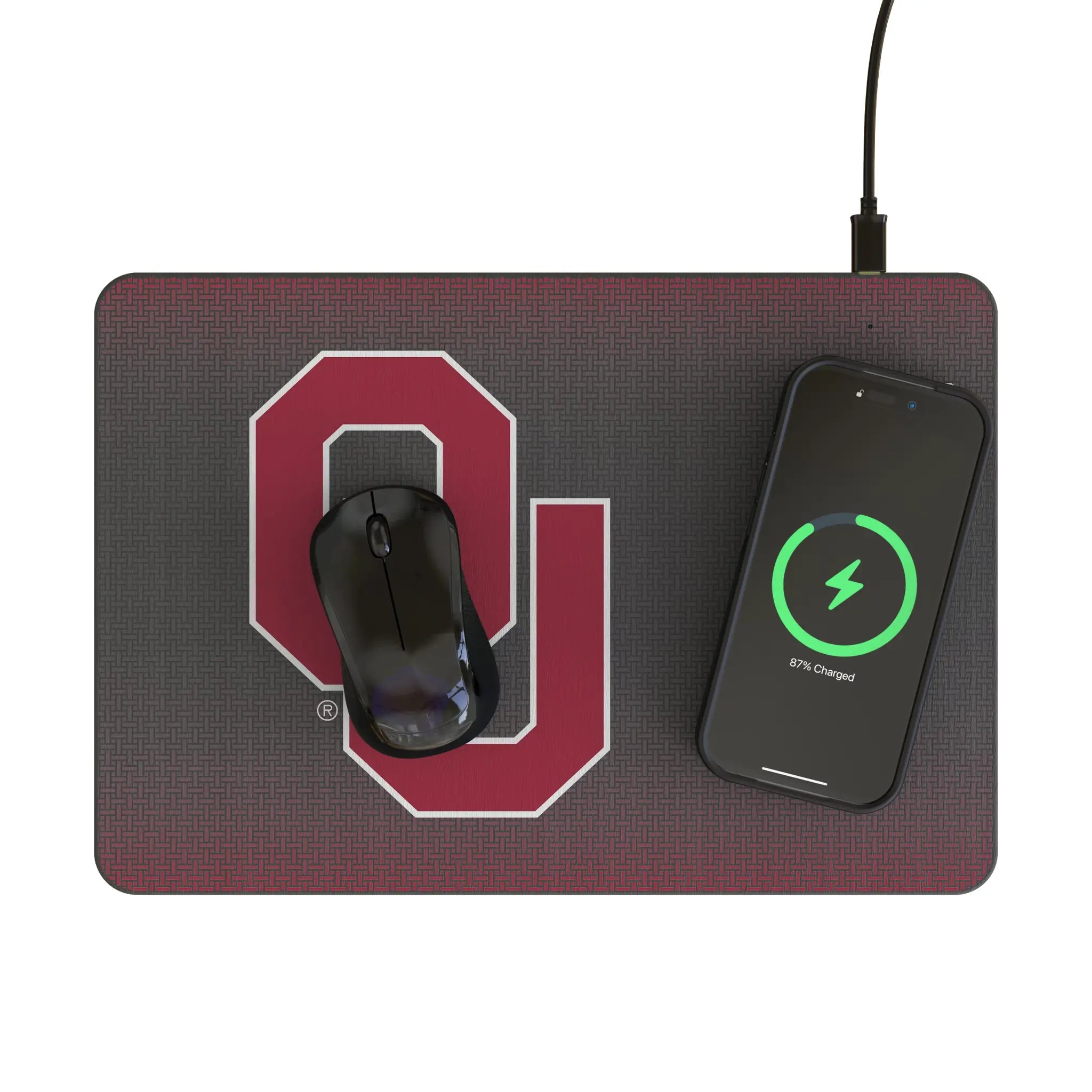 University of Oklahoma Sooners Linen 15-Watt Wireless Charger and Mouse Pad - Lifestyle