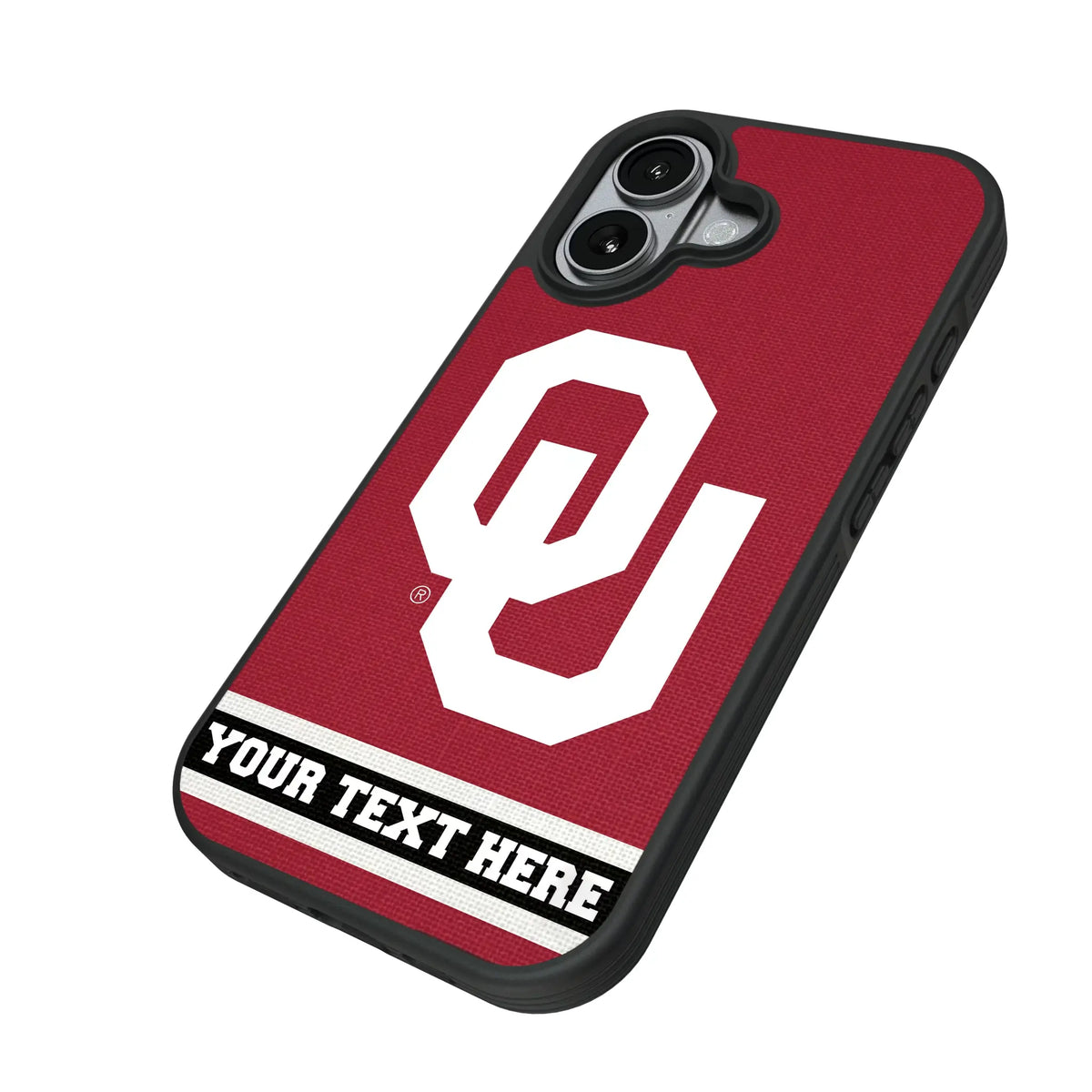 University of Oklahoma Sooners Personalized Stripe iPhone Bump Phone Case for Apple iPhone - Isometric View#Device_iPhone 17