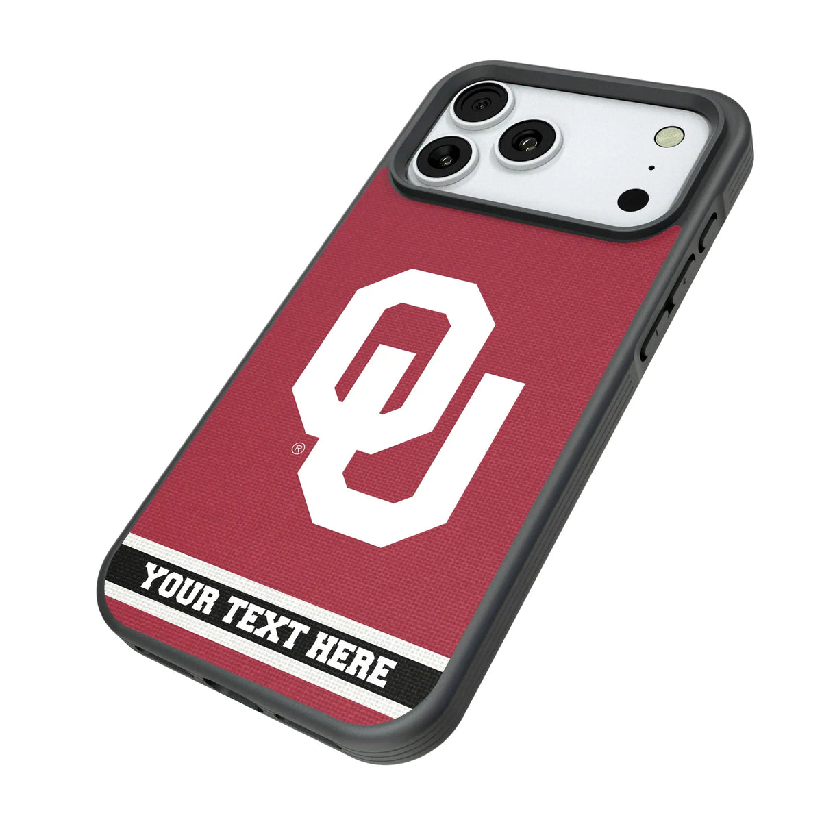 University of Oklahoma Sooners Personalized Stripe iPhone Bump Phone Case for Apple iPhone - Isometric View#Device_iPhone 18 Pro Max