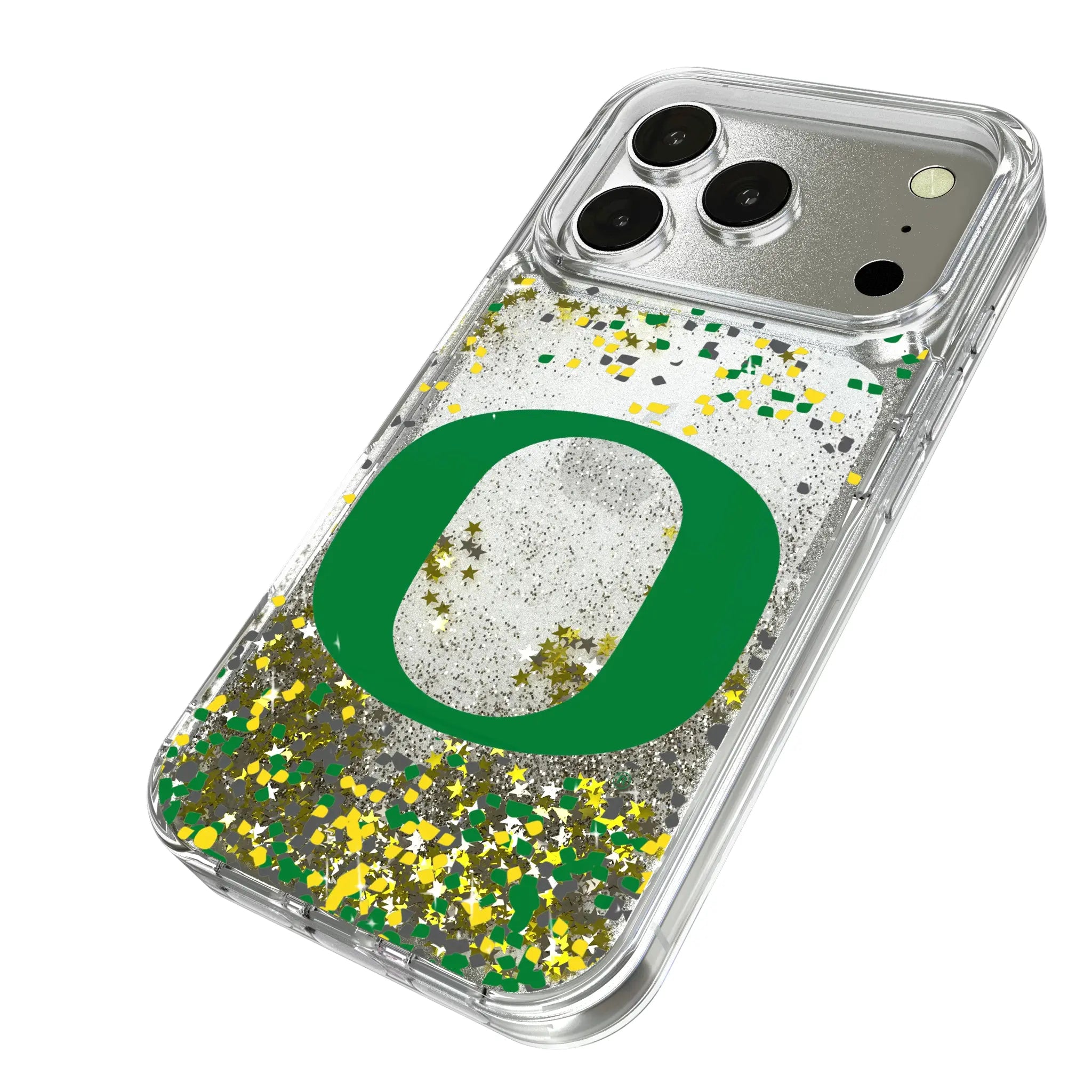 University of Oregon Ducks Confetti iPhone Glitter Phone Case for Apple iPhone - Isometric View