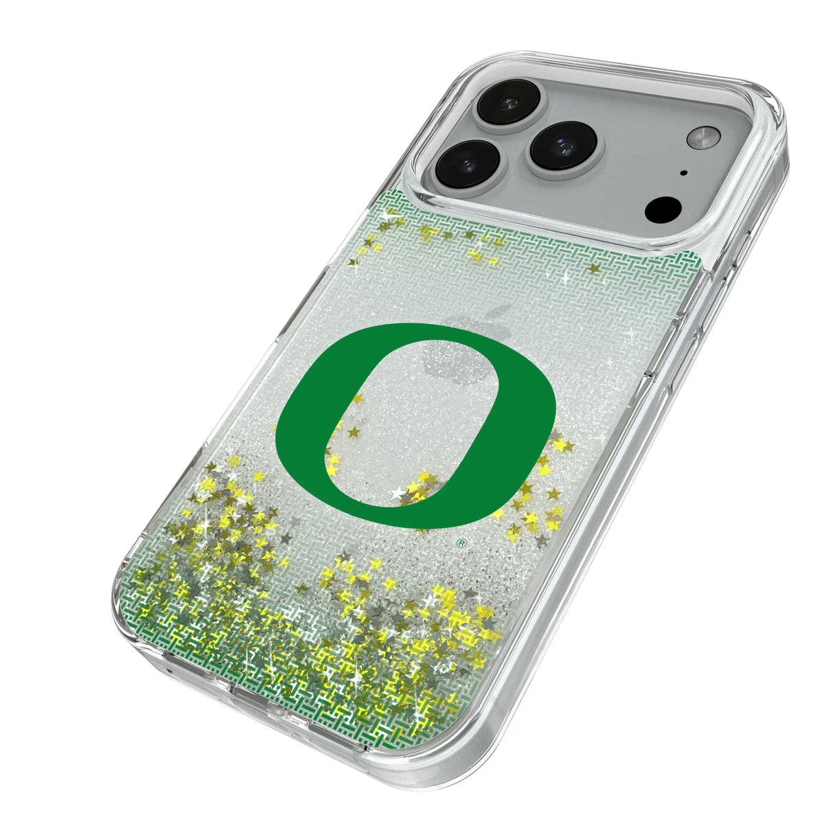 University of Oregon Ducks Linen iPhone Glitter Phone Case for Apple iPhone - Isometric View#Device_iPhone 18 Pro