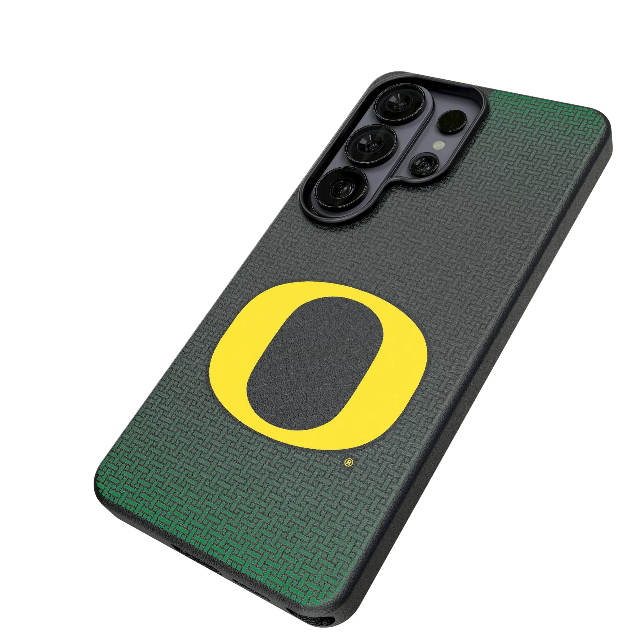 University of Oregon Ducks Linen Galaxy MagSafe Compatible Phone Case for Samsung Galaxy - Isometric View#Device_Galaxy S26 Ultra
