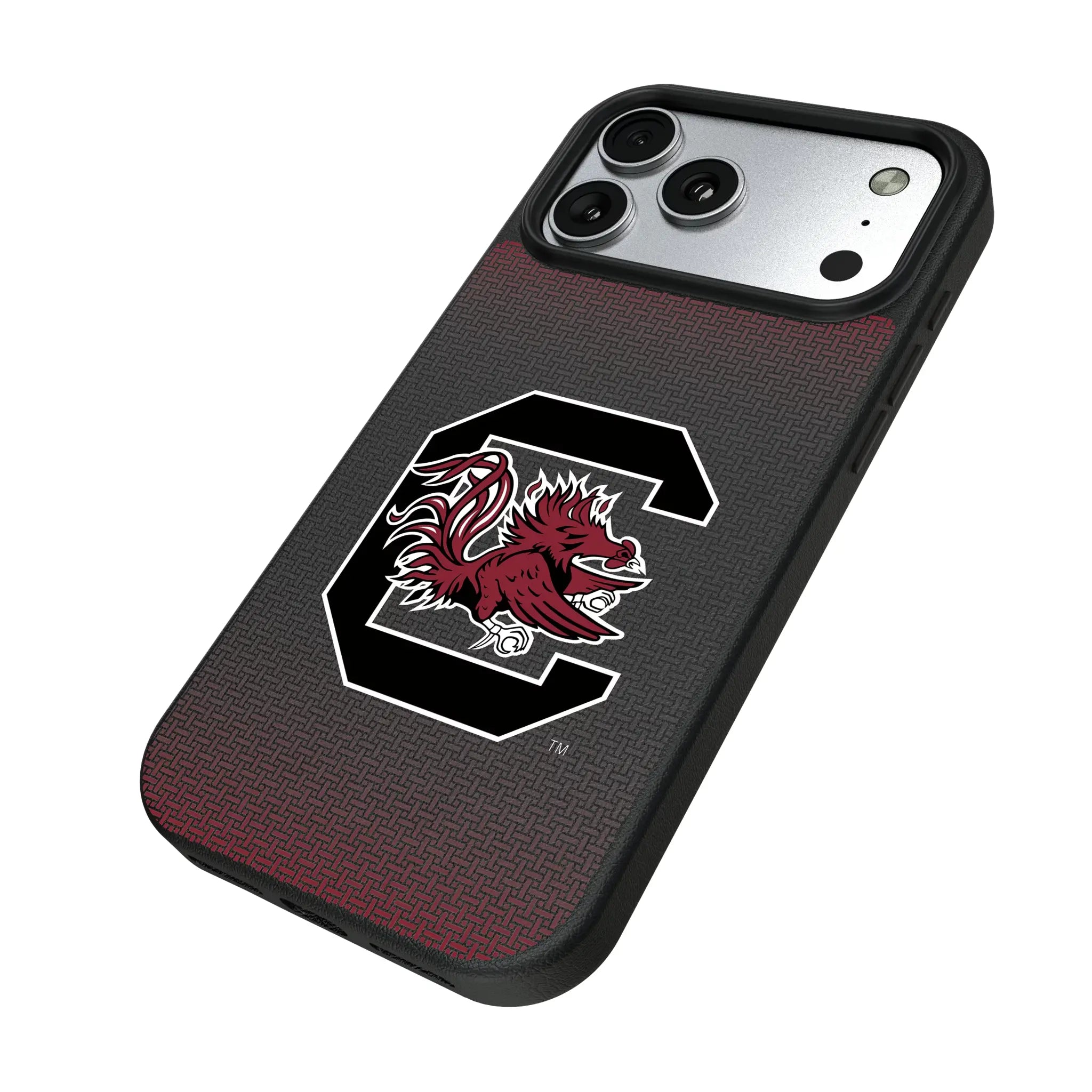 University of South Carolina Gamecocks Linen iPhone MagSafe Compatible Phone Case for Apple iPhone - Isometric View#Device_iPhone 17 Pro Max