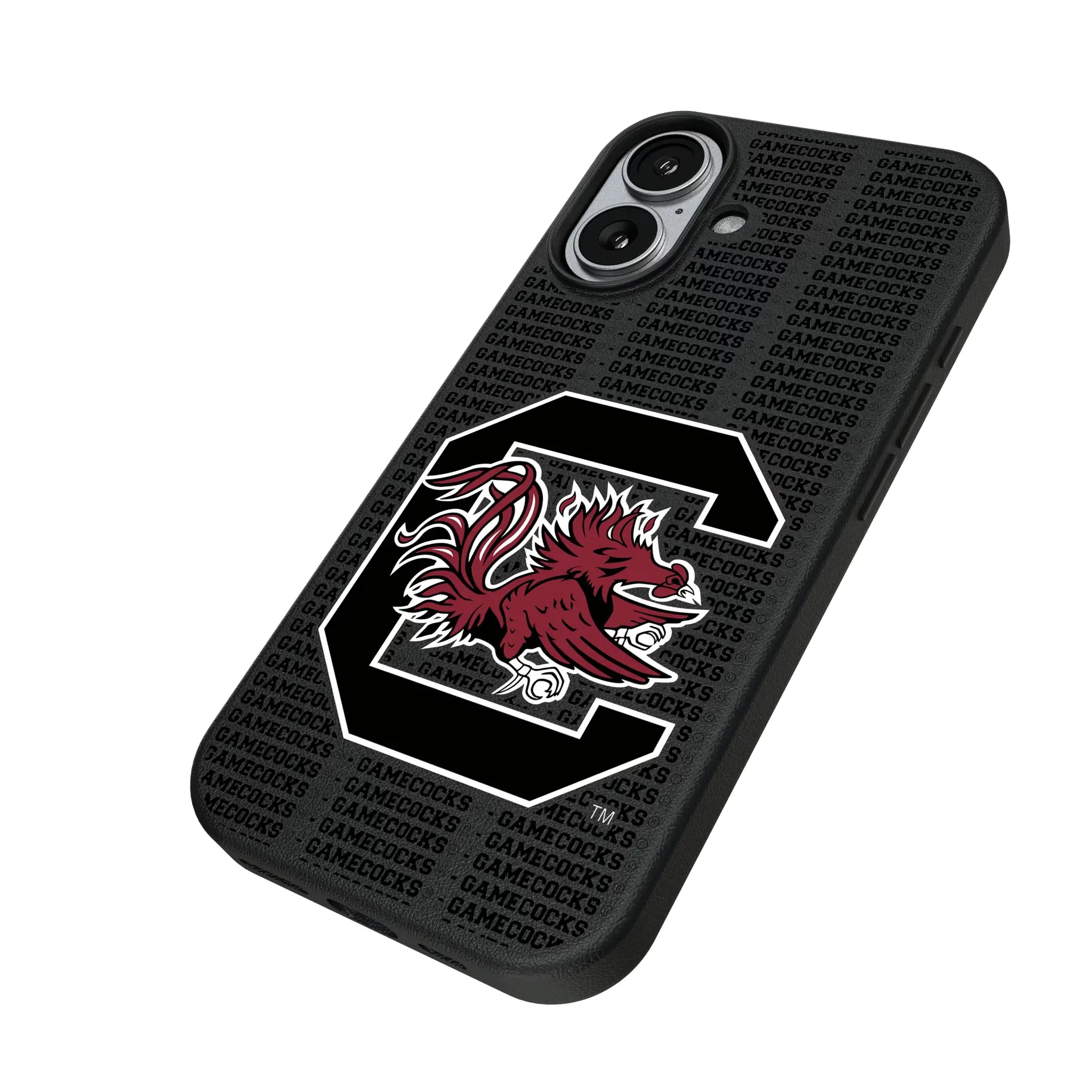 University of South Carolina Gamecocks Text Backdrop iPhone MagSafe Compatible Phone Case for Apple iPhone - Isometric View#Device_iPhone 17