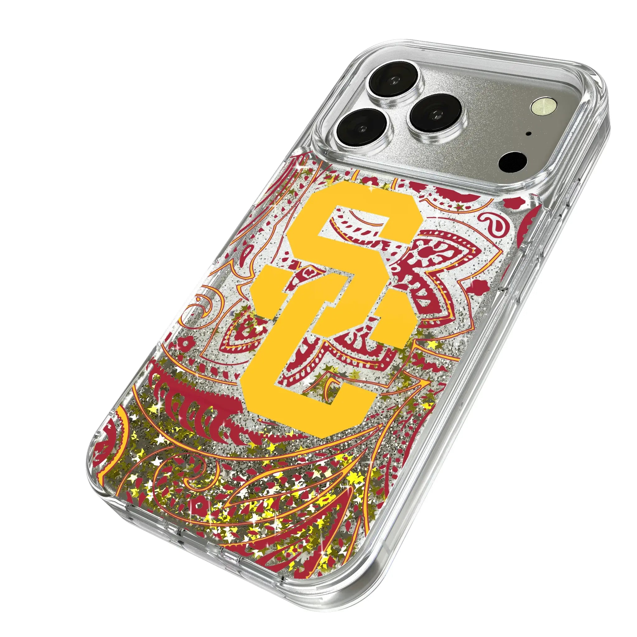 University of Southern California Trojans Paisley iPhone Glitter Phone Case for Apple iPhone - Isometric View