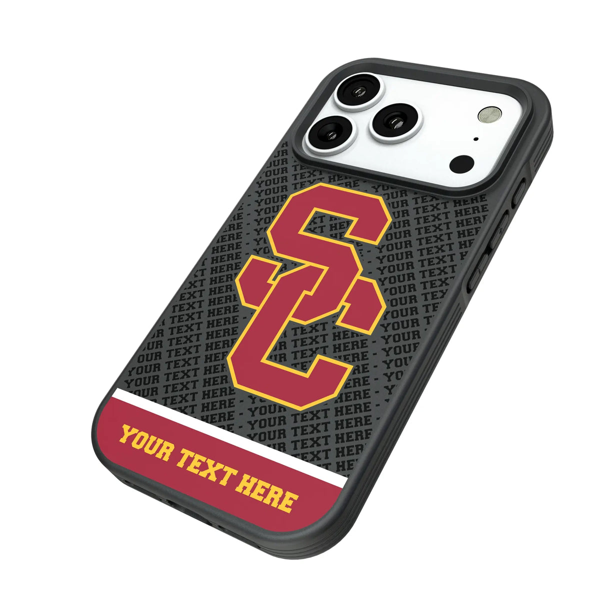 University of Southern California Trojans Personalized EndZone Plus iPhone Bump Phone Case for Apple iPhone - Isometric View#Device_iPhone 18 Pro