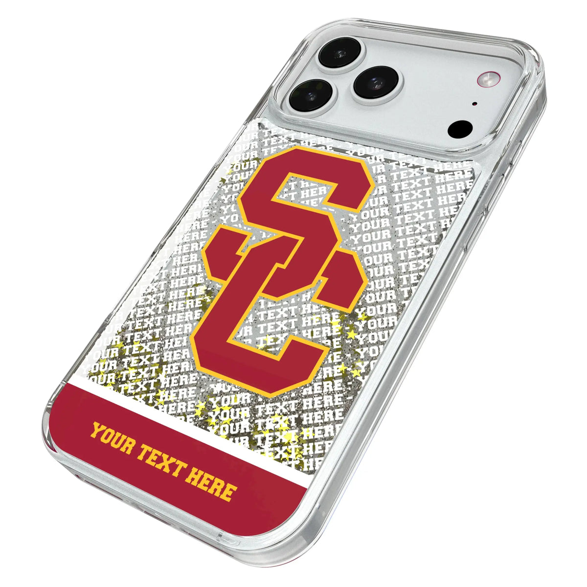 University of Southern California Trojans Personalized EndZone Plus iPhone Glitter Phone Case for Apple iPhone - Isometric View#Device_iPhone 18 Pro Max