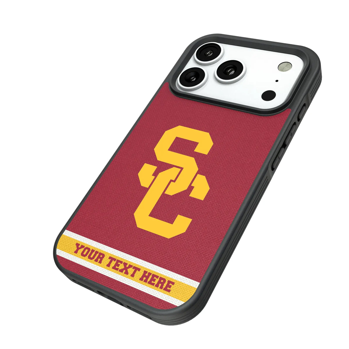 University of Southern California Trojans Personalized Stripe iPhone Bump Phone Case for Apple iPhone - Isometric View#Device_iPhone 18 Pro