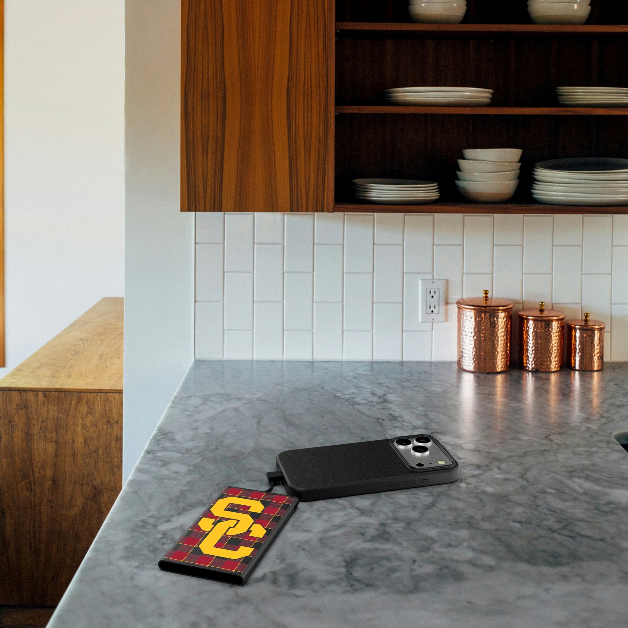 University of Southern California Trojans Plaid 5000mAh Flat Powerbank - Lifestyle