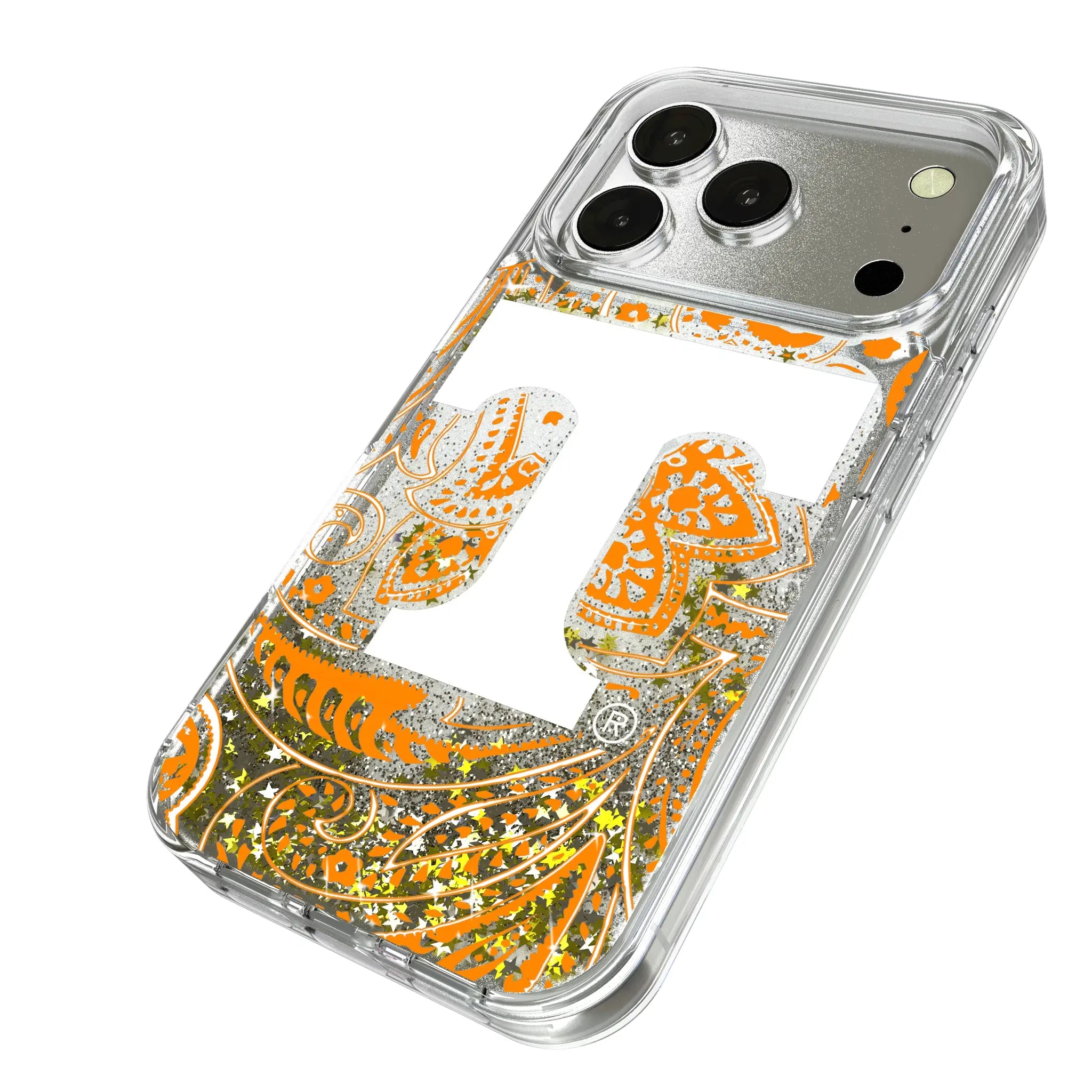 University of Tennessee Volunteers Paisley iPhone Glitter Phone Case for Apple iPhone - Isometric View