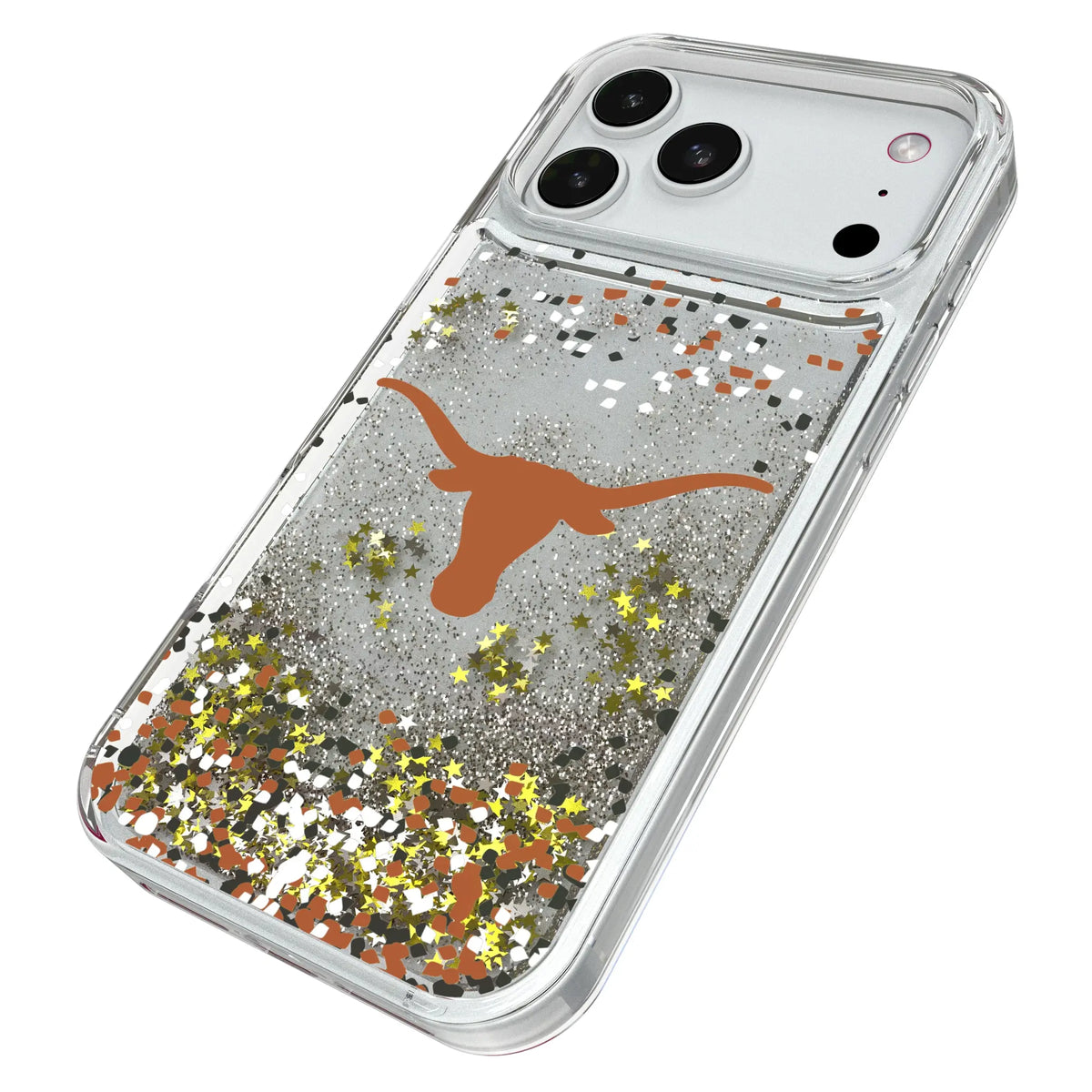 University of Texas Longhorns Confetti iPhone Glitter Phone Case for Apple iPhone - Isometric View#Device_iPhone 18 Pro Max